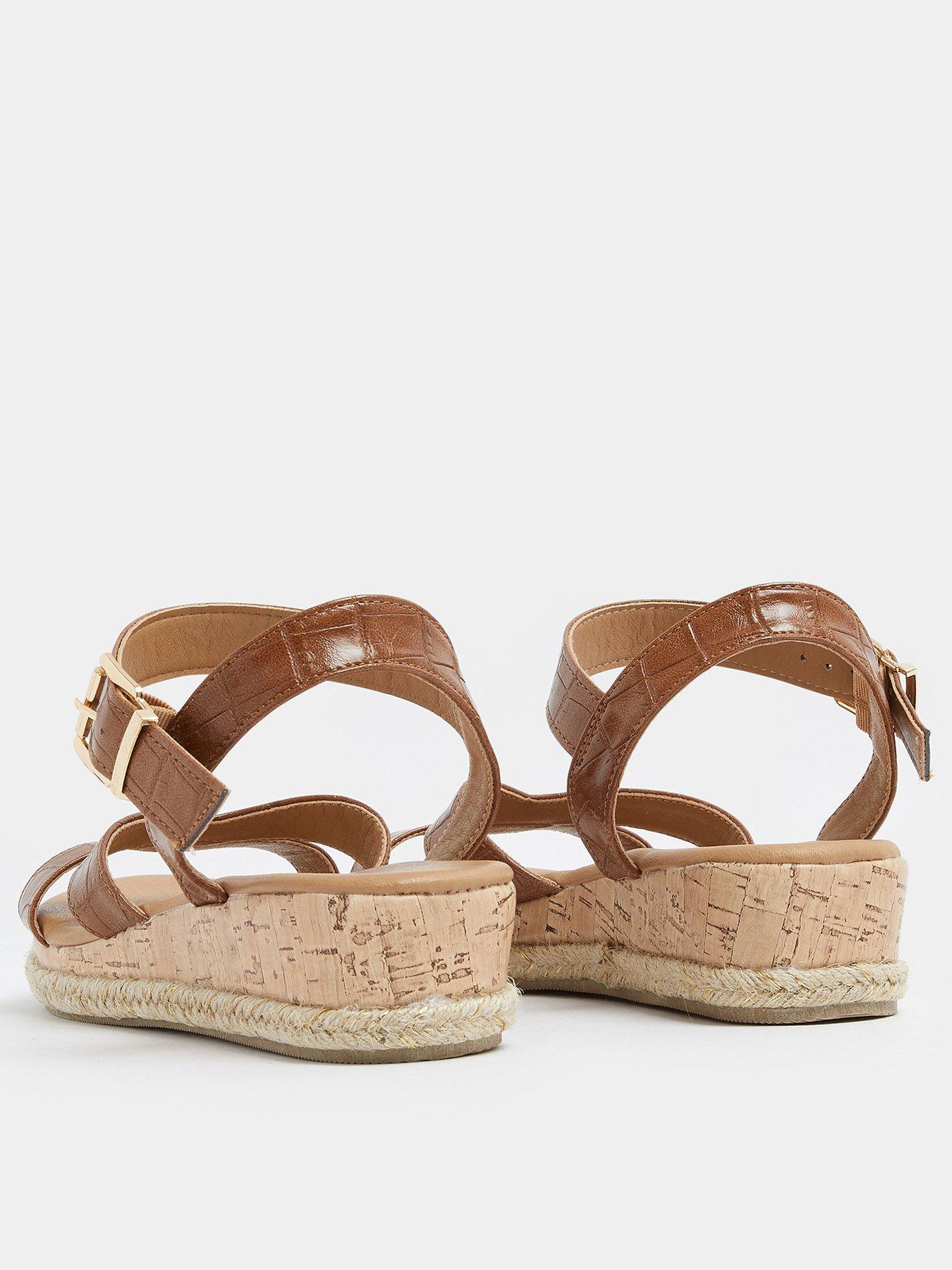 Image 3 of 4 of Yours Wide Fit V Cut Plaited Wedges - Brown