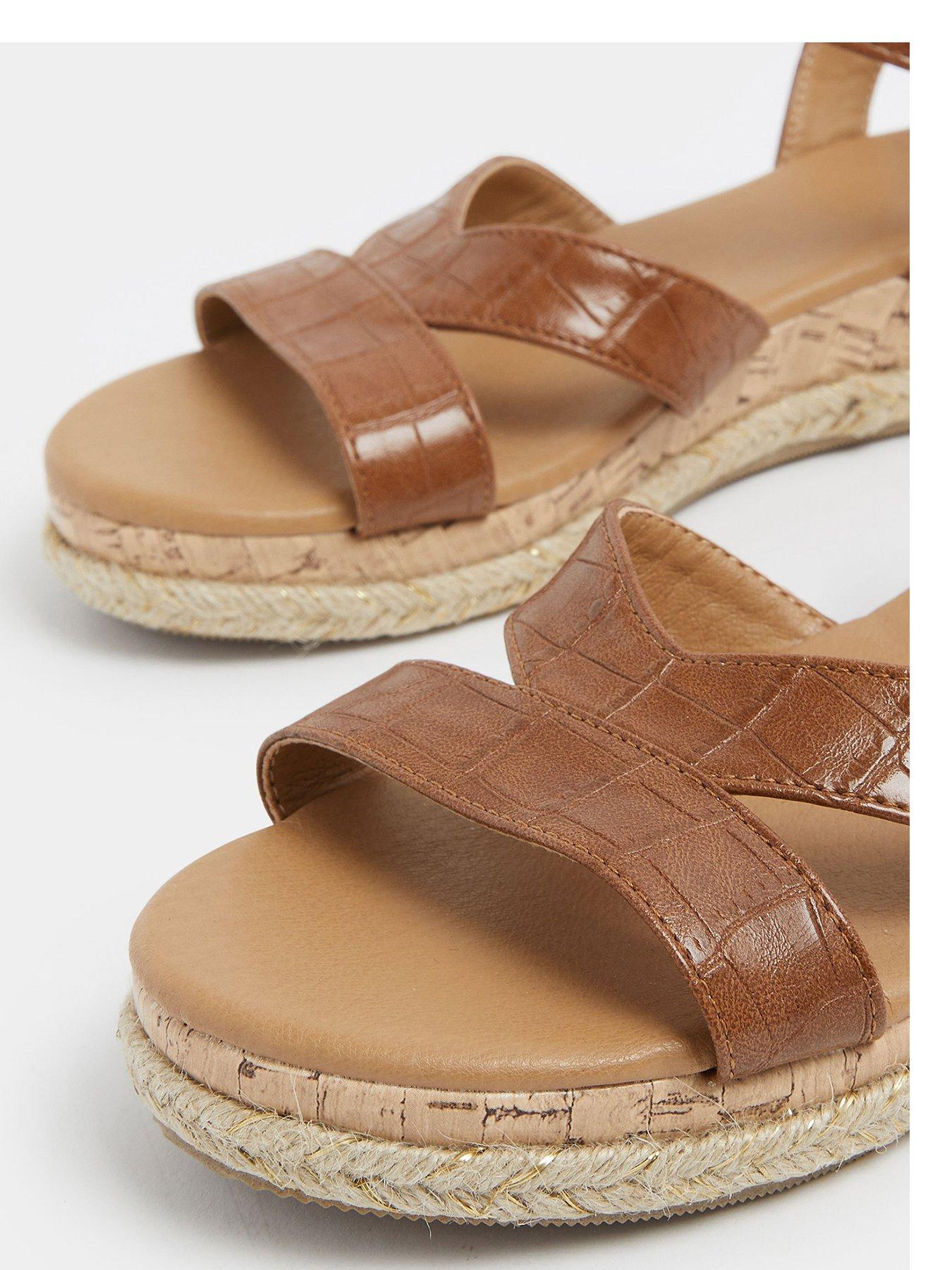 Image 4 of 4 of Yours Wide Fit V Cut Plaited Wedges - Brown