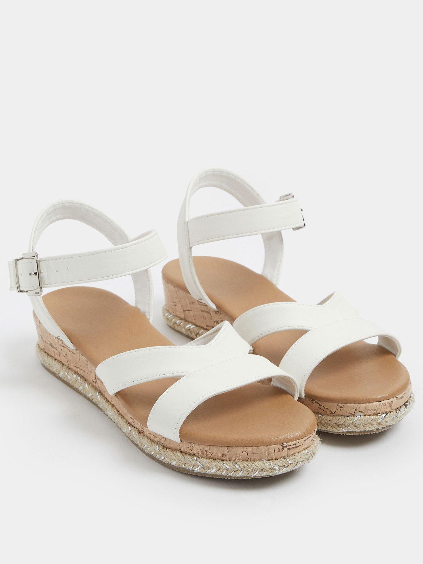 Yours Extra Wide Fit V Cut Plaited Wedges - White | Very