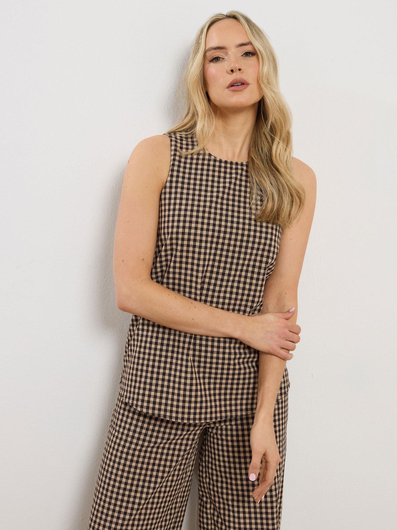 Long Tall Sally Gingham Sleeveless Top - Cream