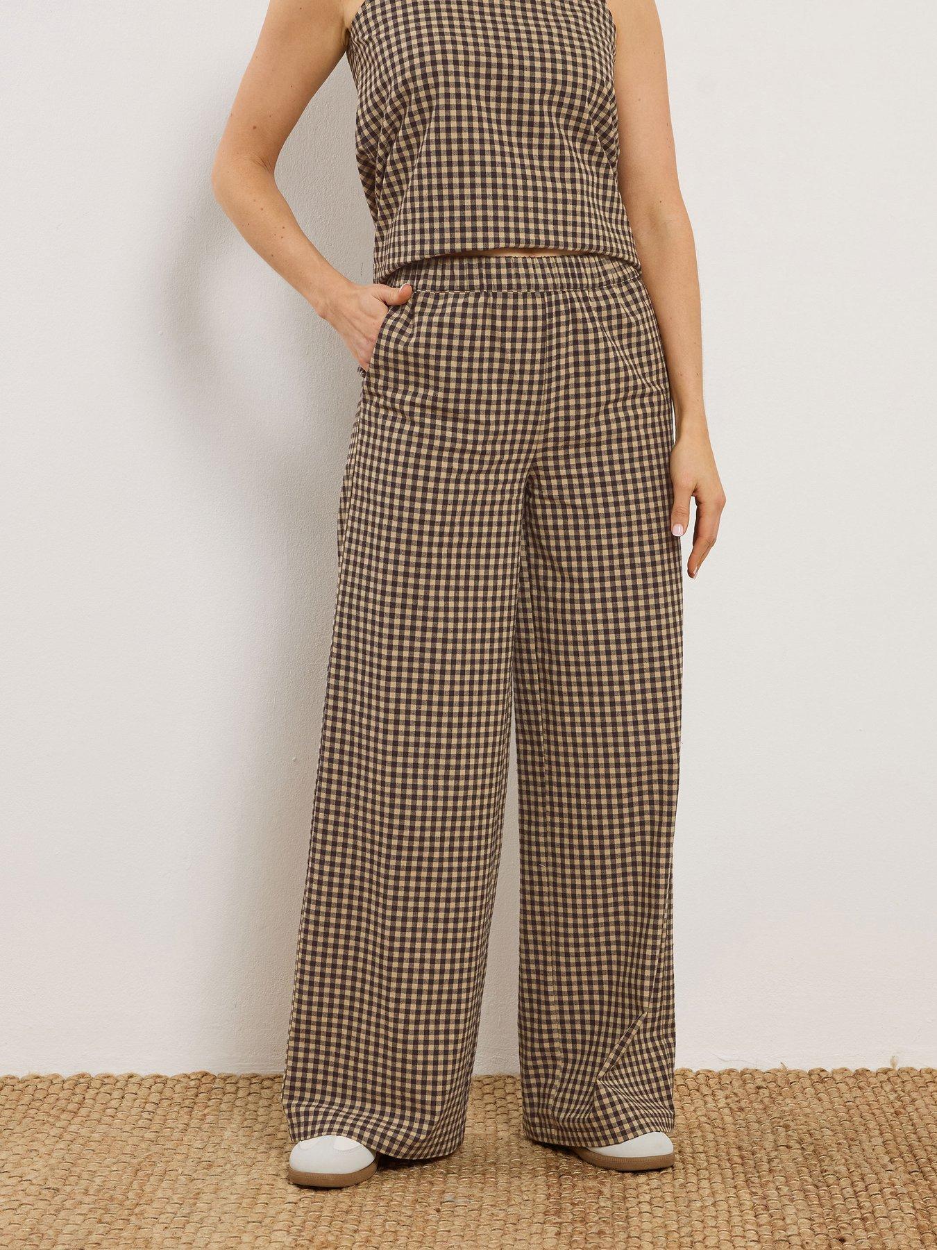 Long Tall Sally Gingham Wide Leg Trouser 36" - Black