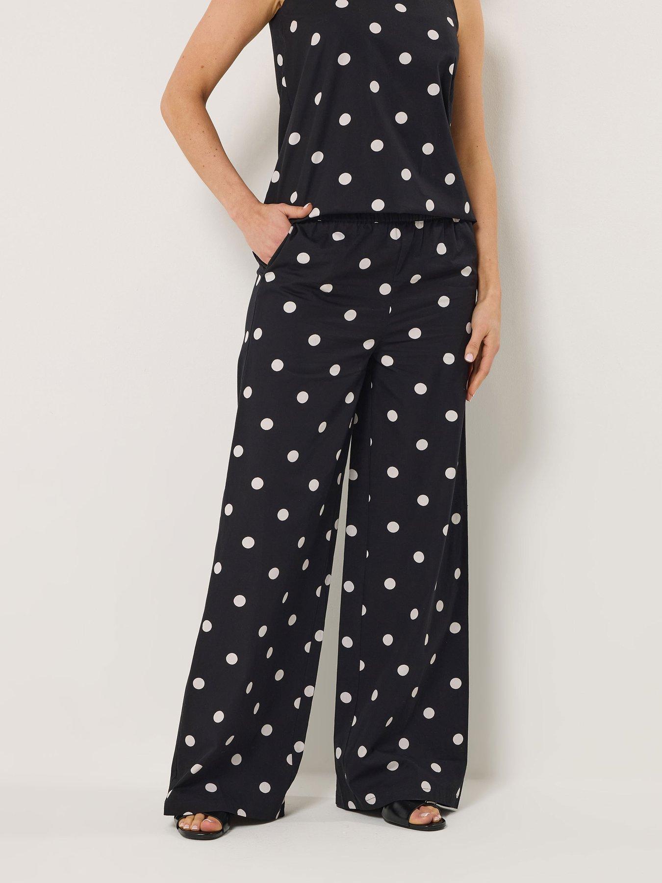 Long Tall Sally Polka Dot Wide Leg Trousers 34" - Black