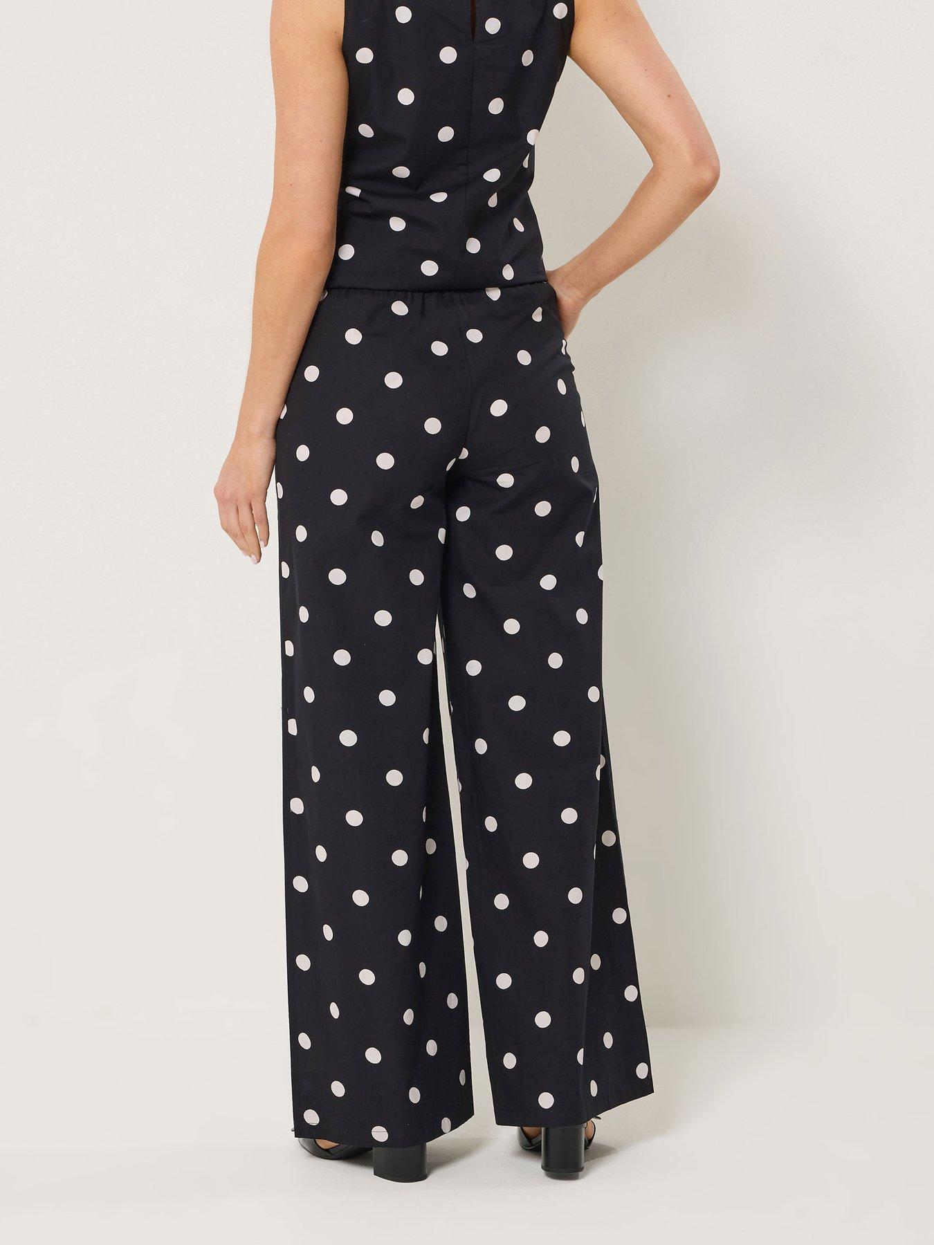 Image 2 of 5 of Long Tall Sally Polka Dot Wide Leg Trousers 34" - Black