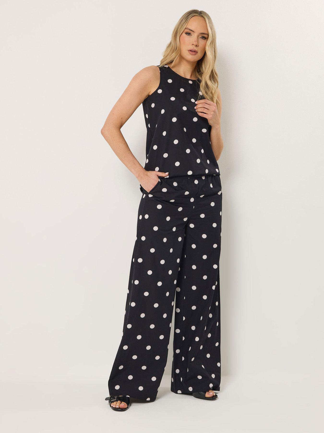 Image 3 of 5 of Long Tall Sally Polka Dot Wide Leg Trousers 34" - Black