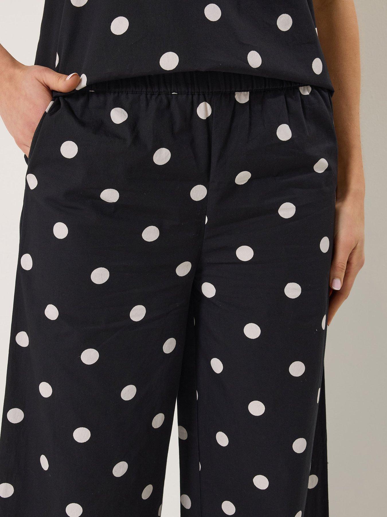 Image 4 of 5 of Long Tall Sally Polka Dot Wide Leg Trousers 34" - Black