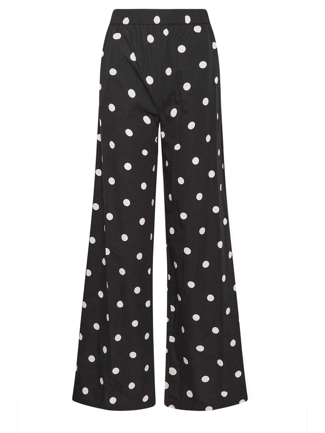 Image 5 of 5 of Long Tall Sally Polka Dot Wide Leg Trousers 34" - Black