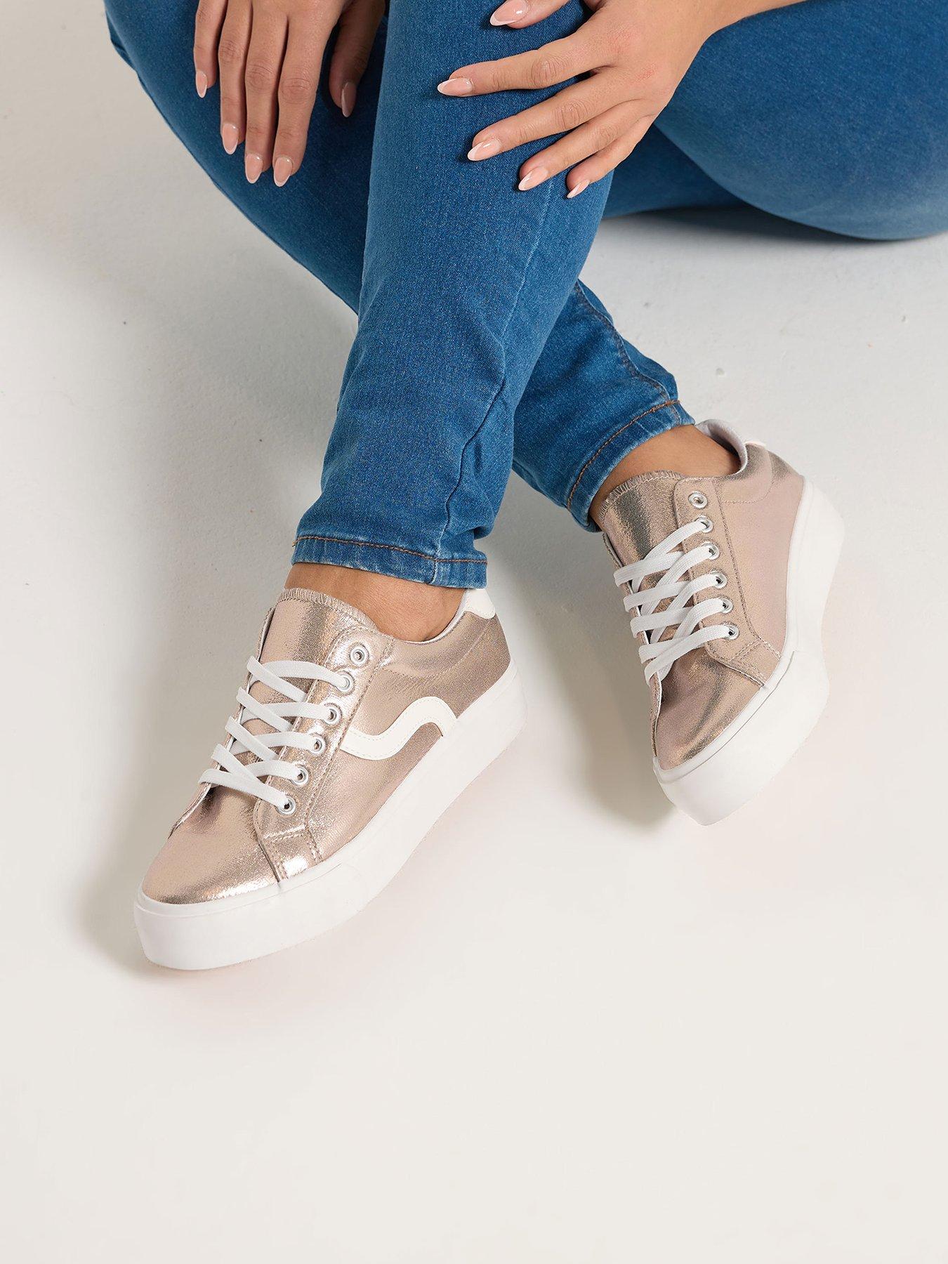Yours Extra Wide Fit Swoosh Side Slab Trainers - Gold
