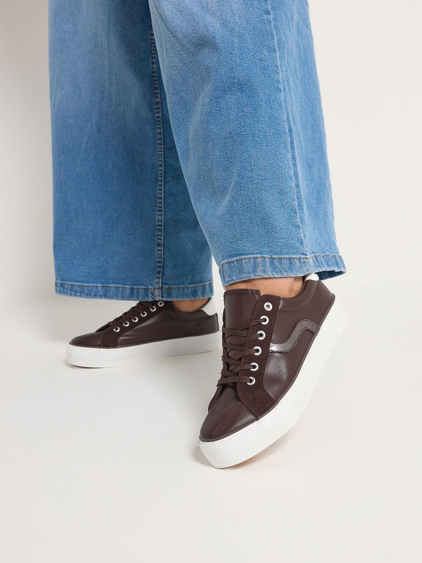 Yours Extra Wide Fit Swoosh Side Slab Trainers - Brown