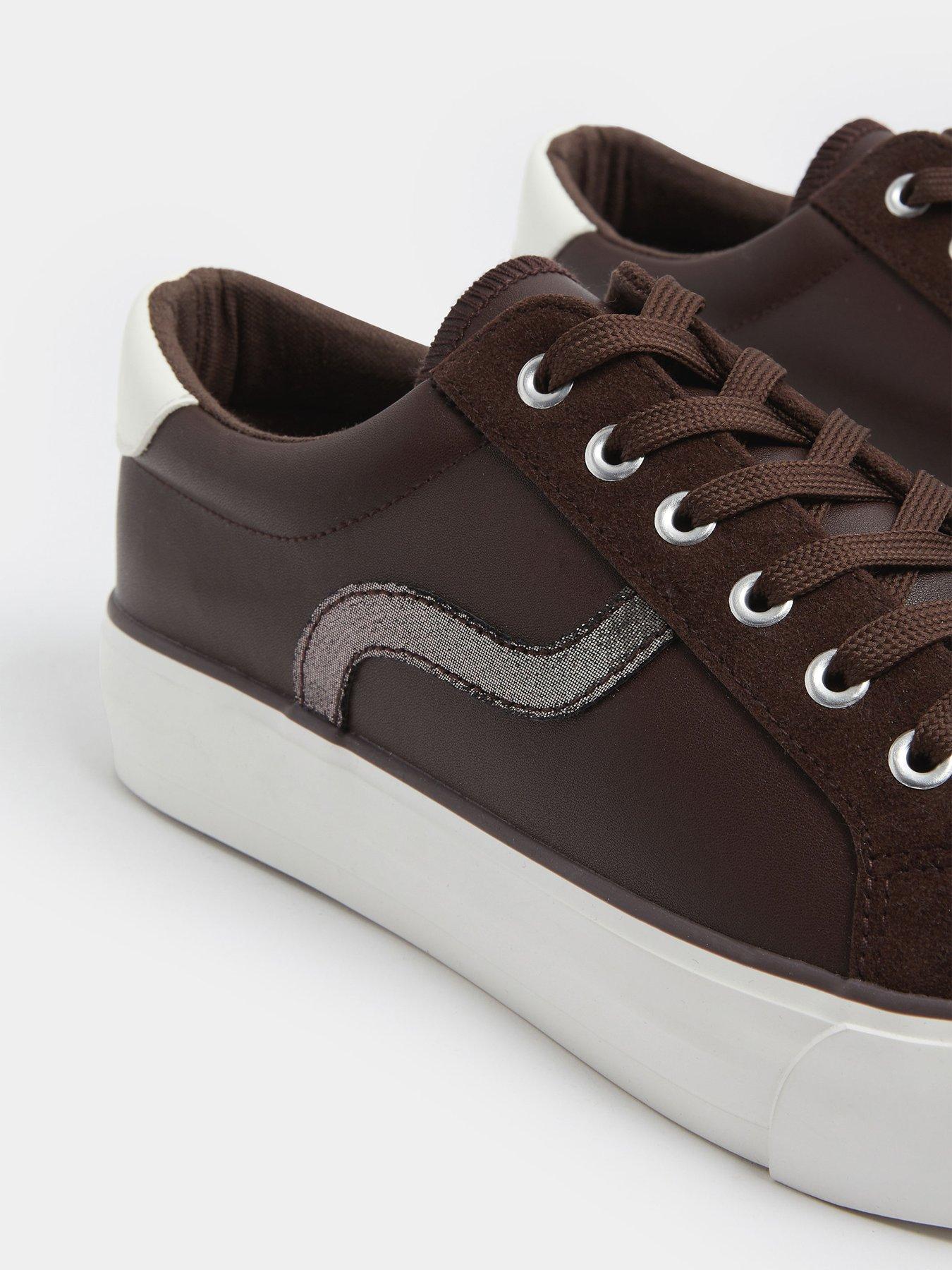 Yours Extra Wide Fit Swoosh Side Slab Trainers - Brown | Very