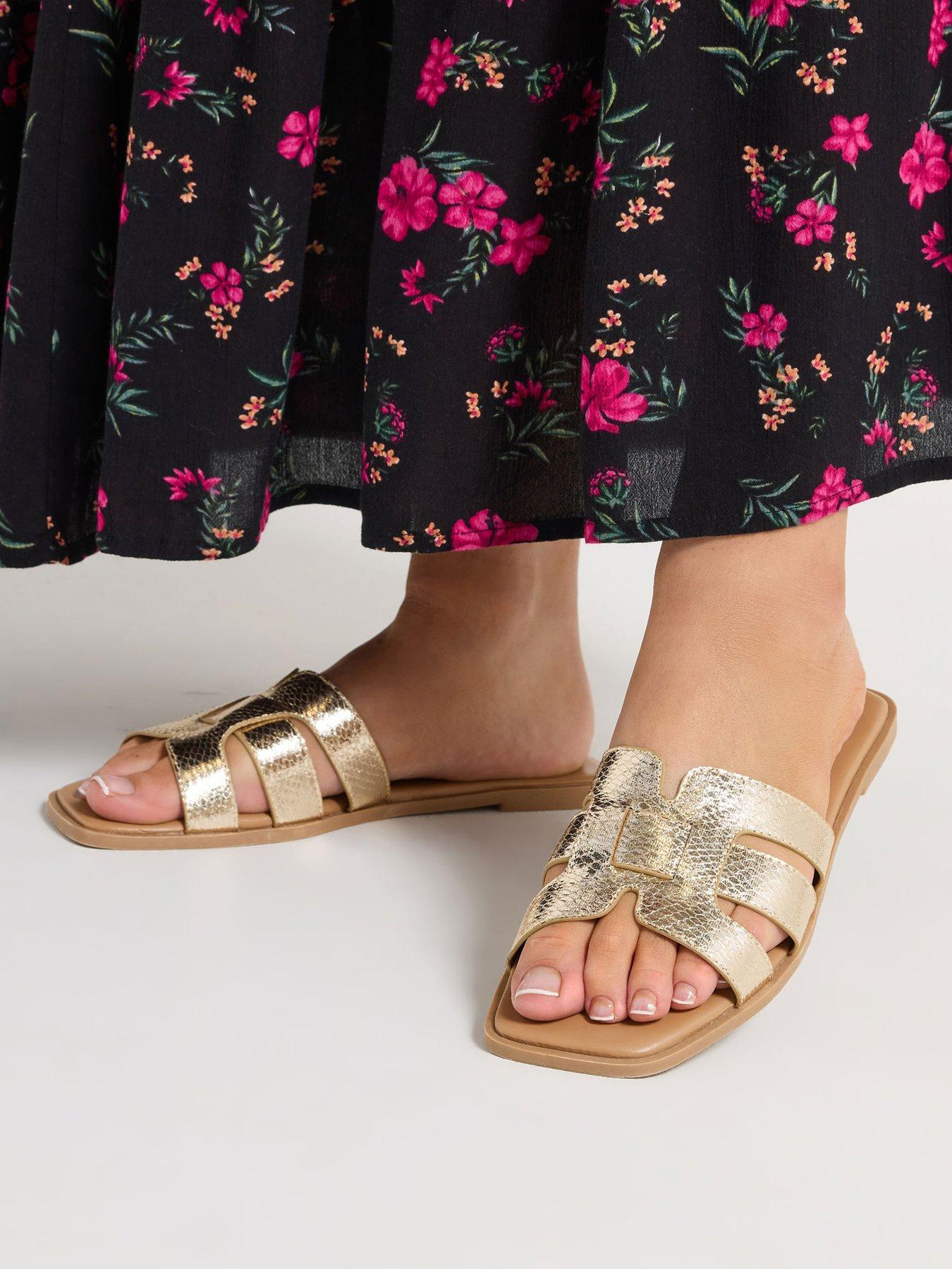 Yours Extra Wide Fit Cut Out Mule Sandal - Gold
