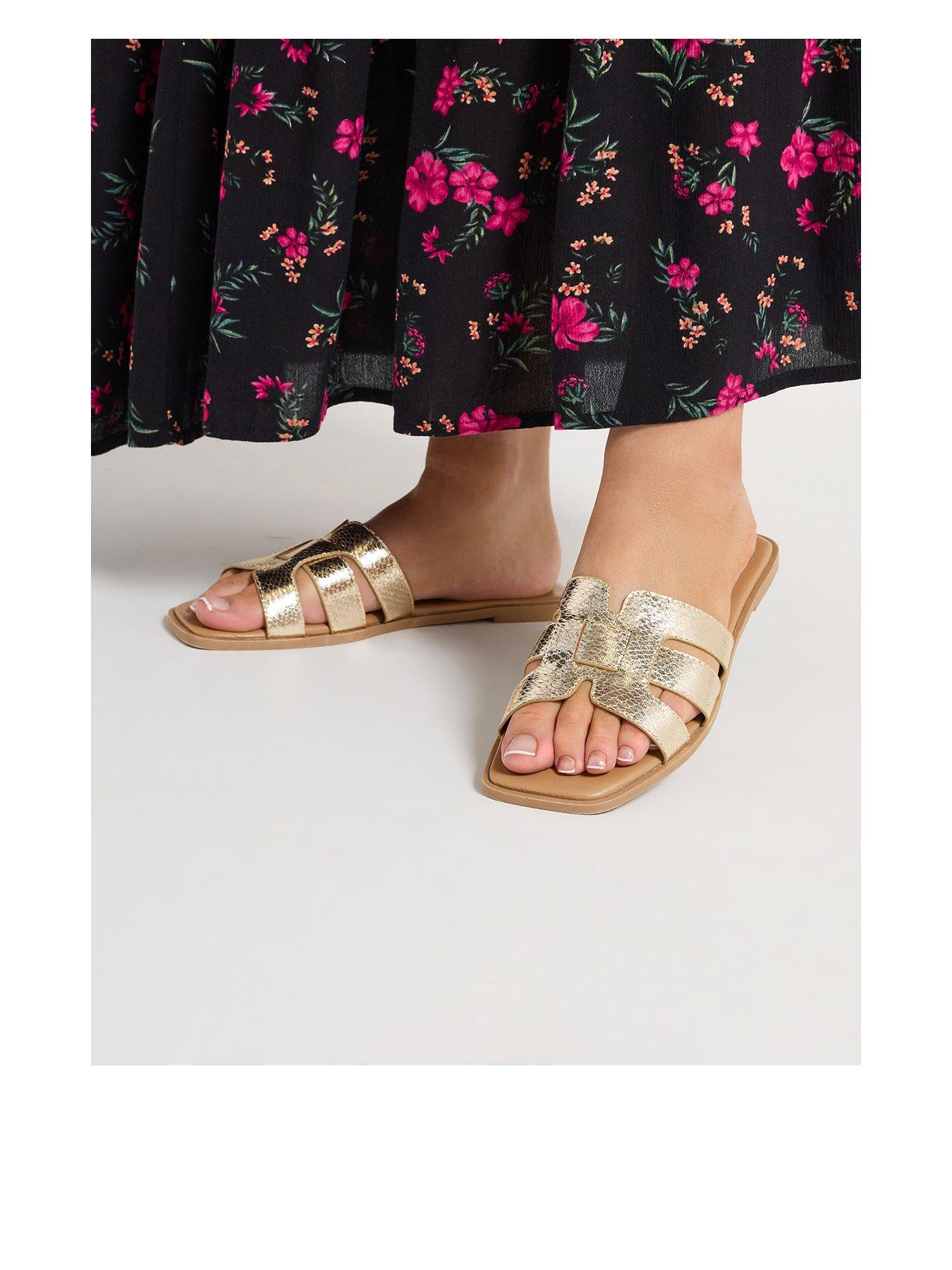 Yours Wide Fit Cut Out Mule Sandals, Gold, Size 5, Women