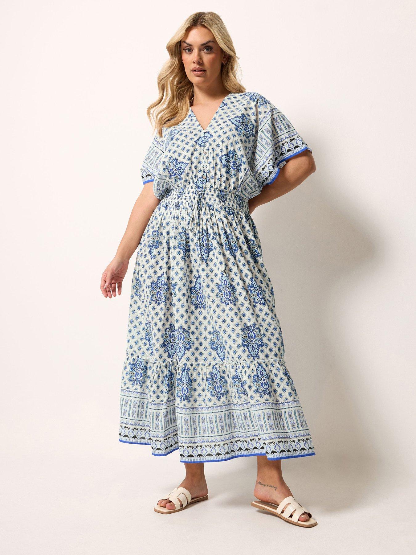 Yours Curve Cotton Boho Maxi Dress - Blue