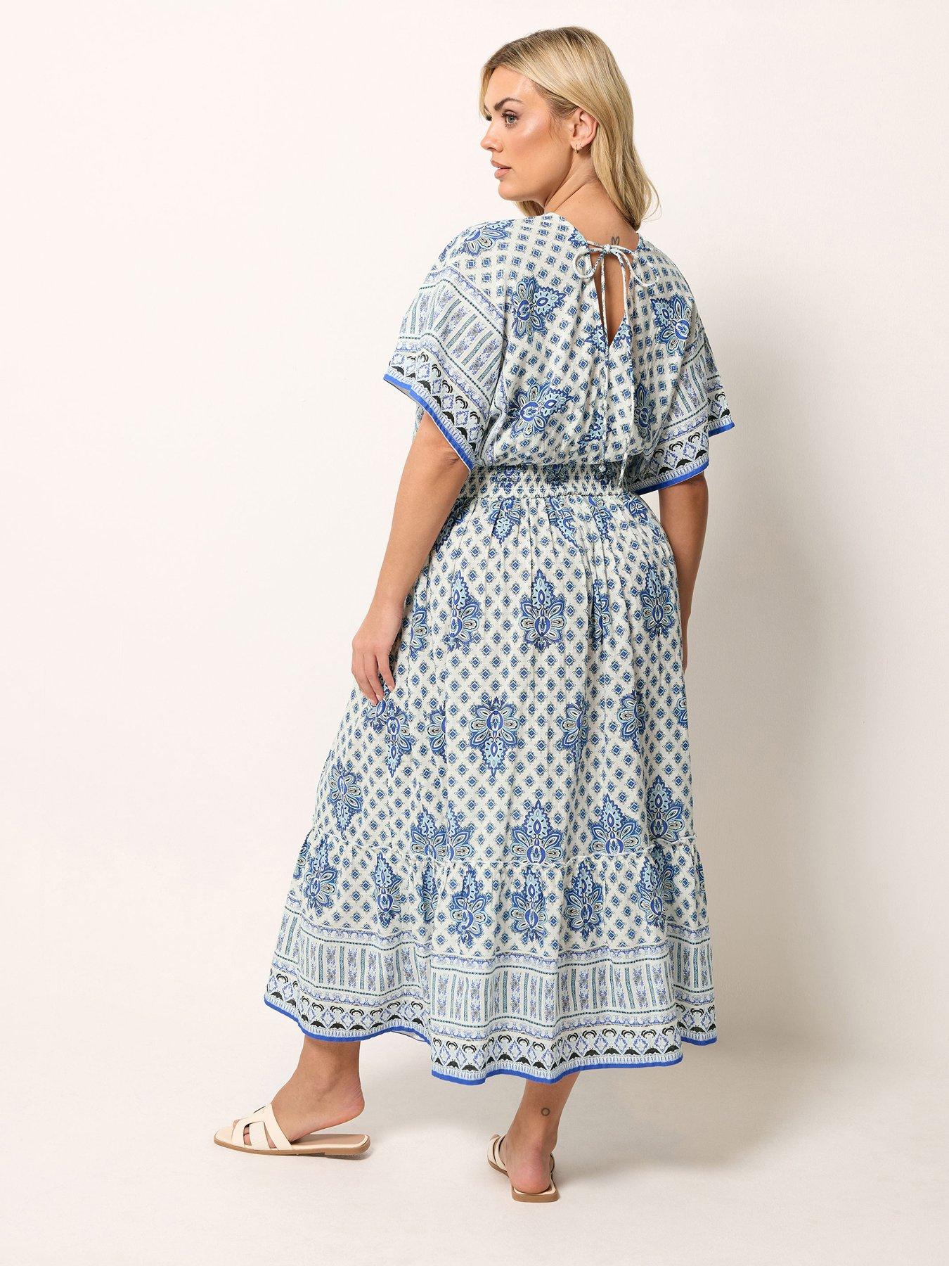 Image 2 of 5 of Yours Curve Cotton Boho Maxi Dress - Blue