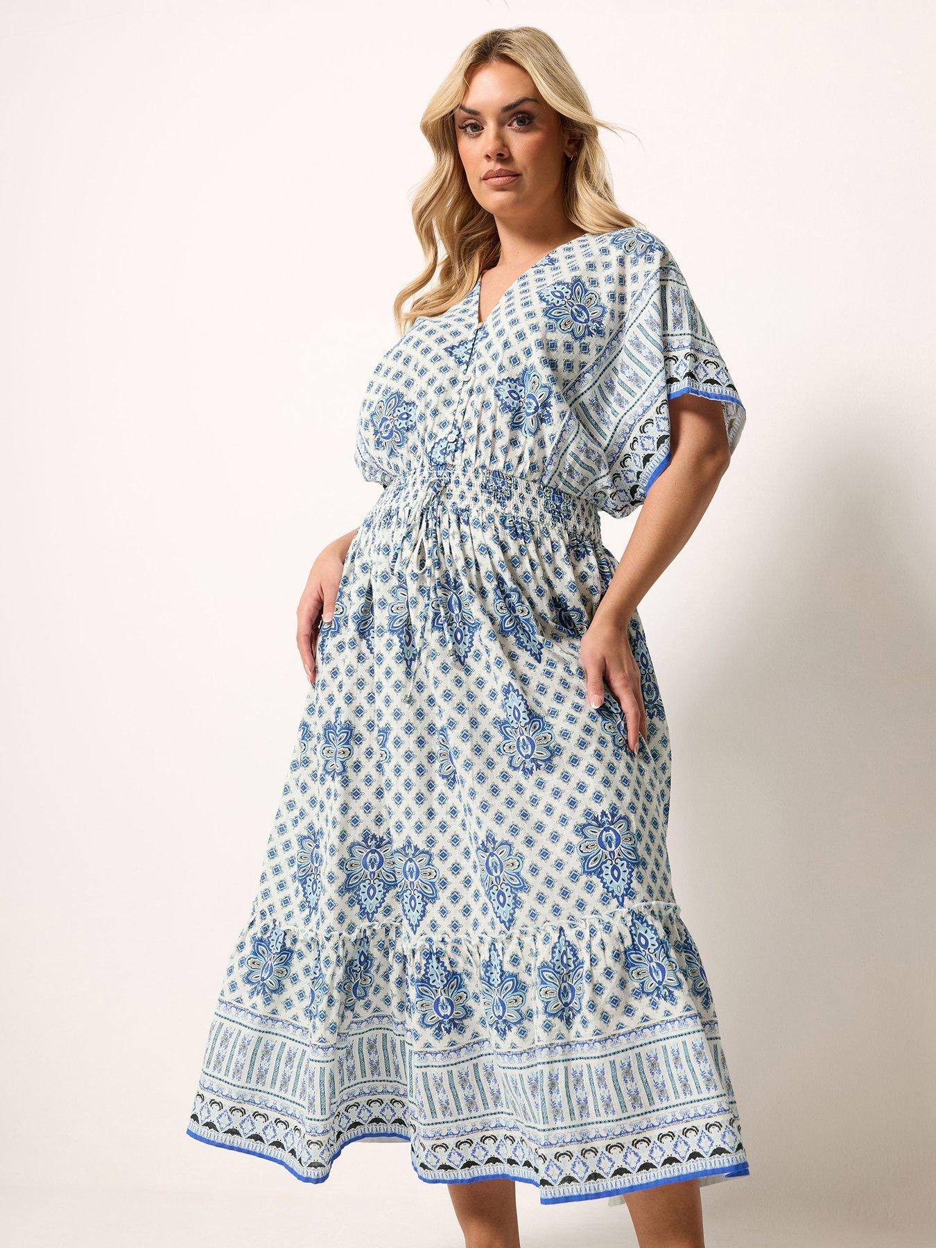 Image 3 of 5 of Yours Curve Cotton Boho Maxi Dress - Blue
