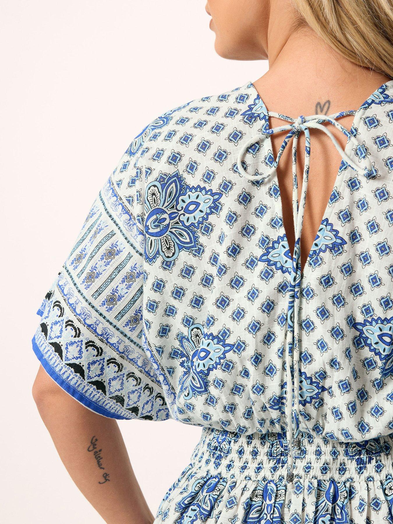 Image 4 of 5 of Yours Curve Cotton Boho Maxi Dress - Blue
