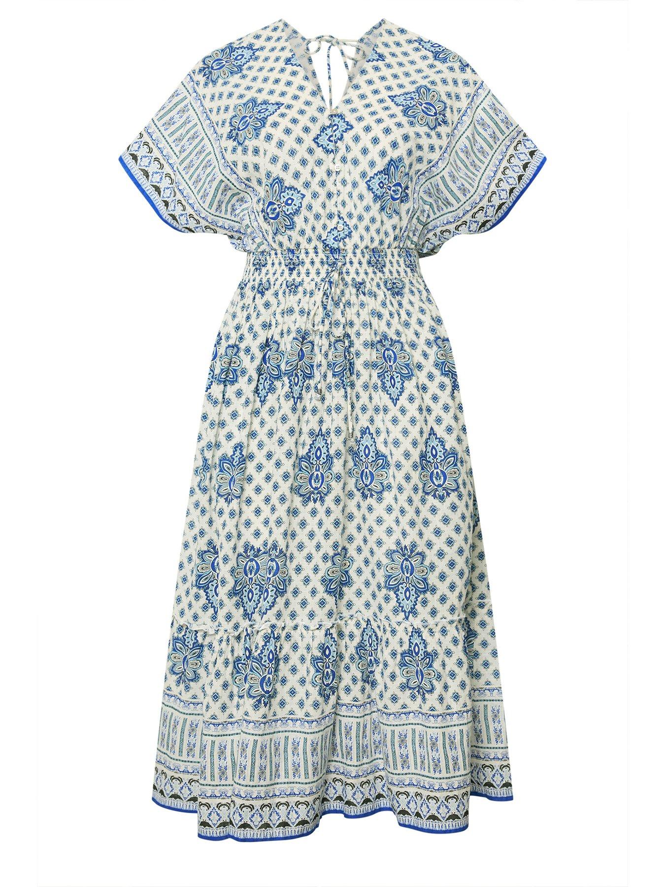 Image 5 of 5 of Yours Curve Cotton Boho Maxi Dress - Blue