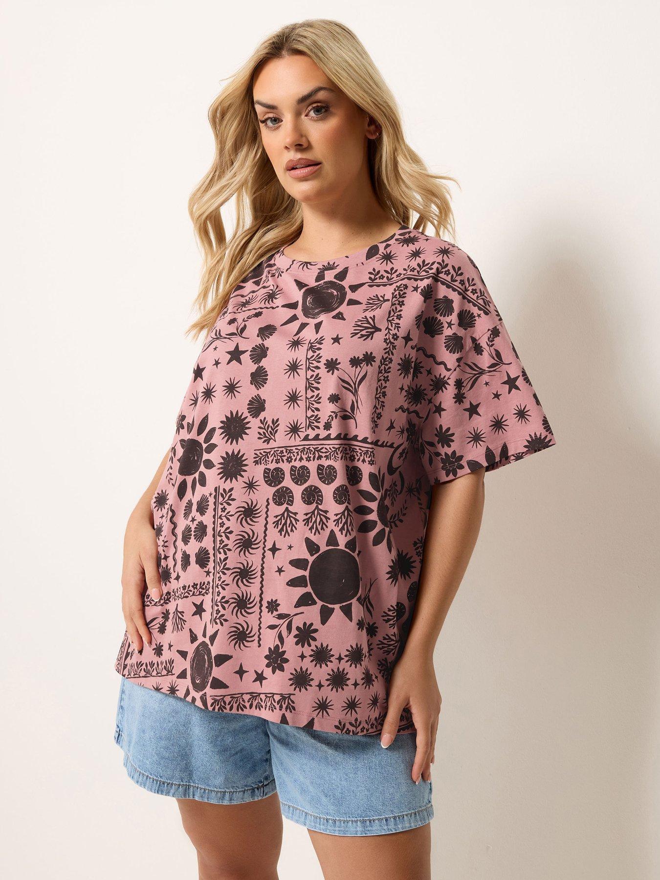 Yours Curve Step Hem Boxy T-Shirt - Brown
