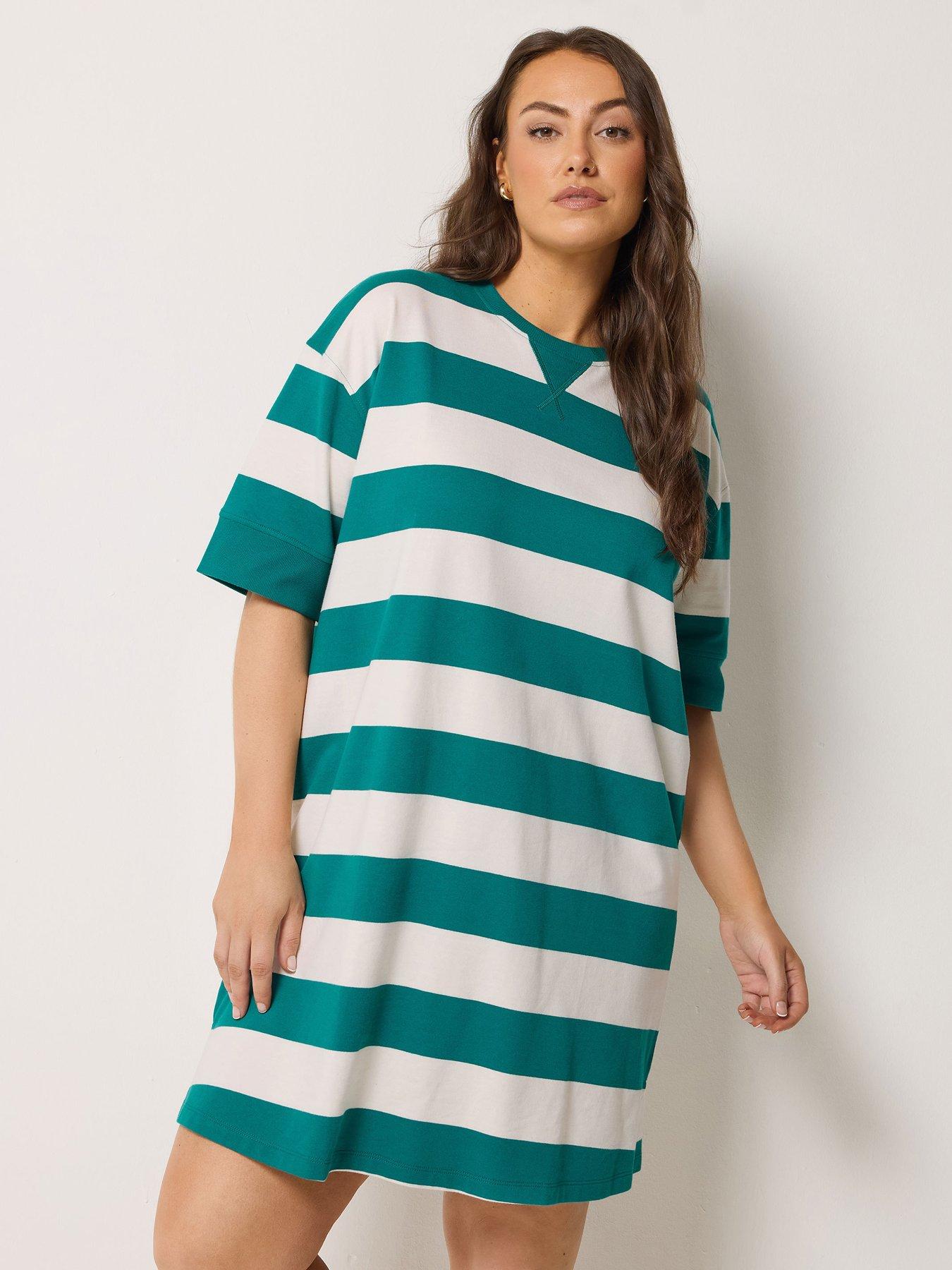 Yours Curve Stripe Print Ribbed T-shirt Dress