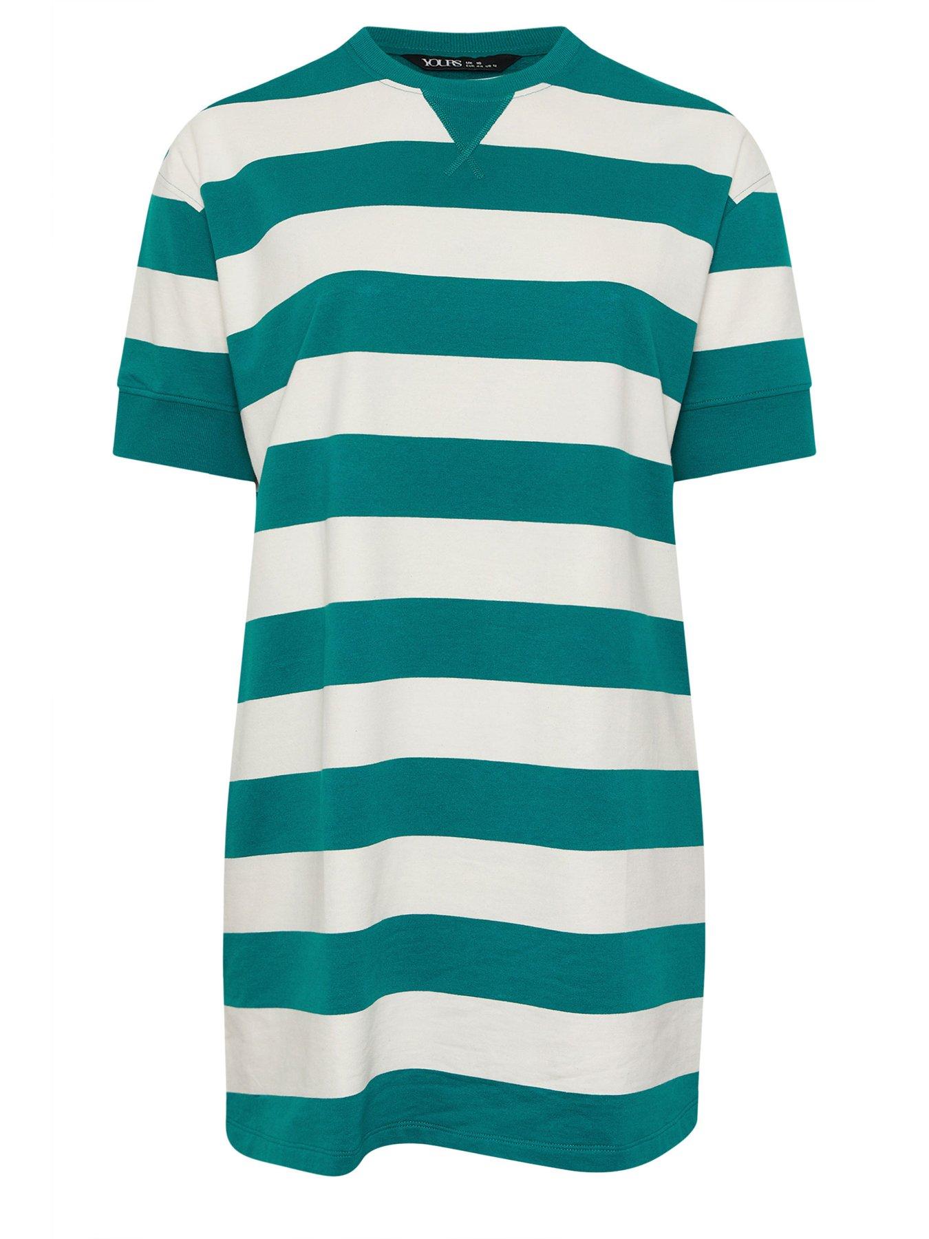 Yours Curve Stripe Print Ribbed T-Shirt Dress - Teal Blue | Very