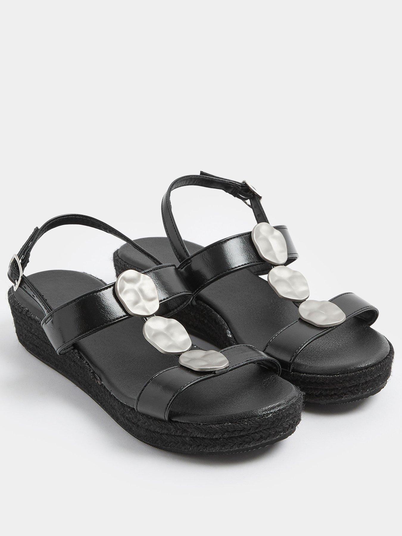 Yours Wide Fit Hammered Metal Disk Wedges - Black | Very