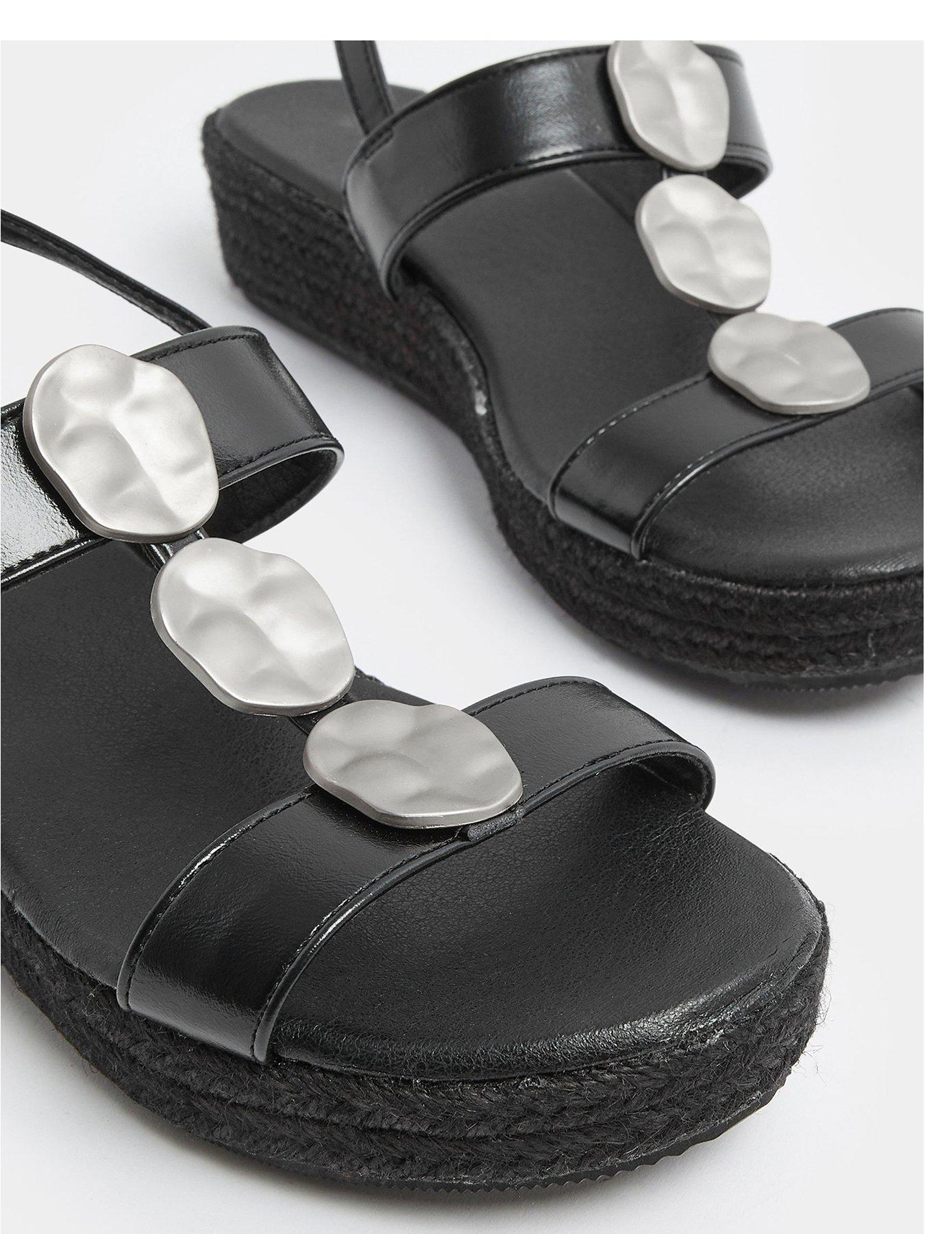Yours Wide Fit Hammered Metal Disk Wedges - Black | Very