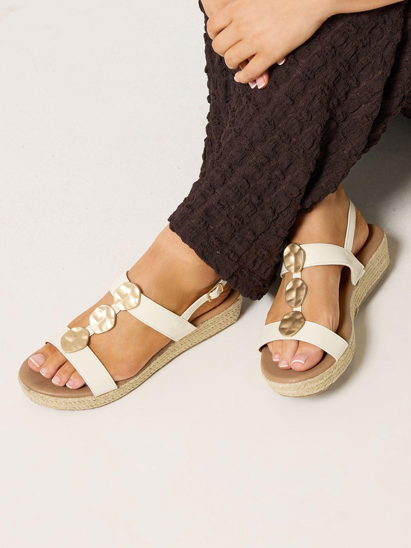 Yours Extra Wide Fit Hammered Metal Disk Wedges, White, Size 5, Women