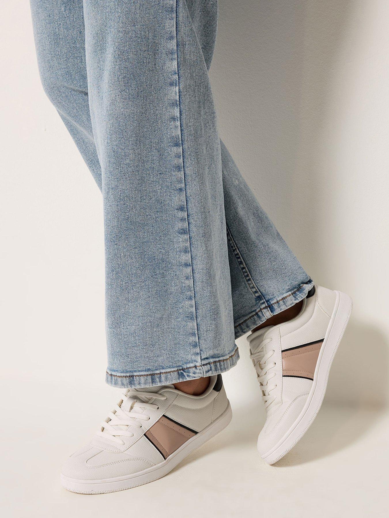 Yours Extra Wide Fit Slim Sole Panelled Trainer, White, Size 5, Women