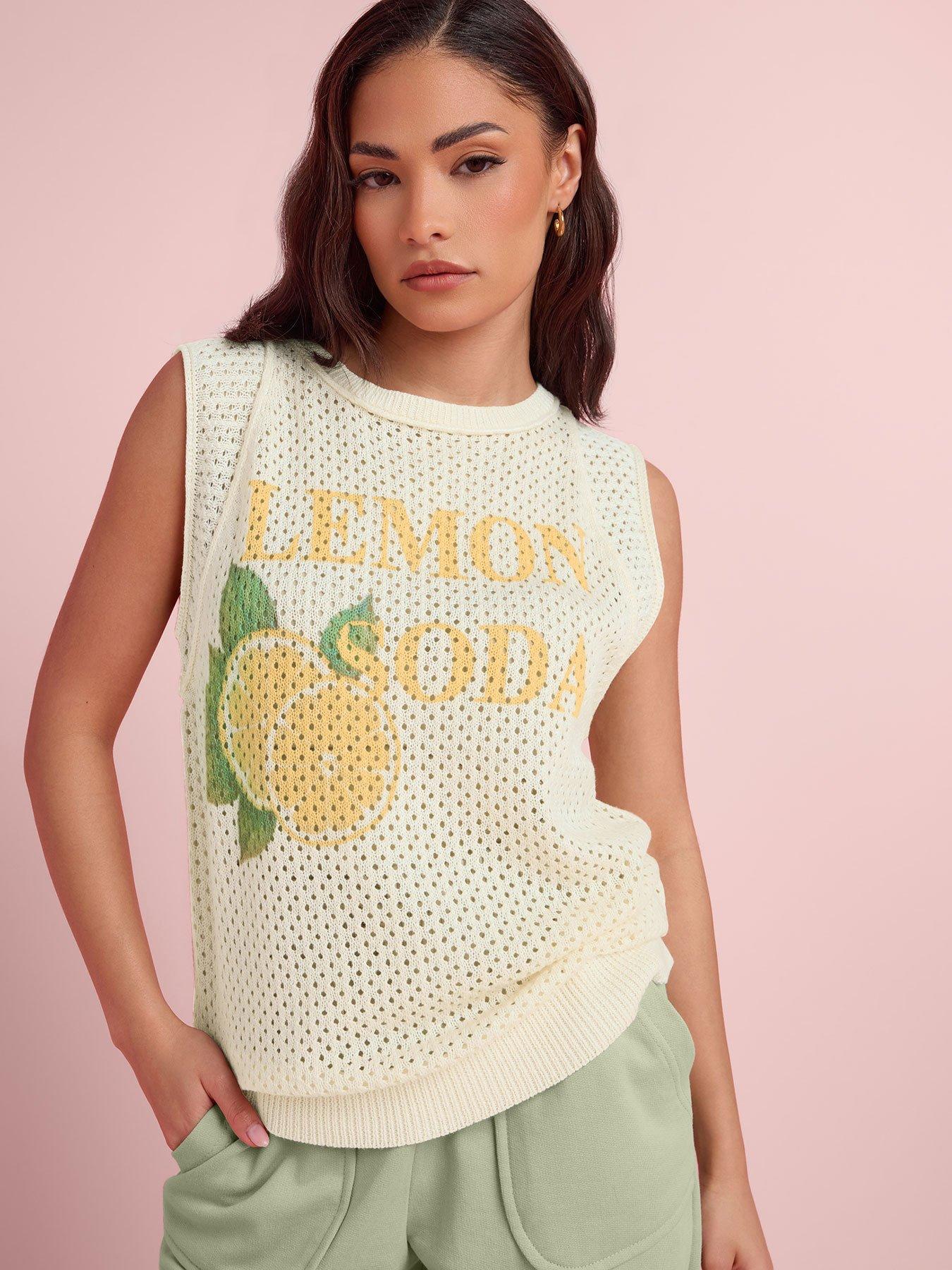 PixieGirl Petite Lemon Crochet Tank Top
