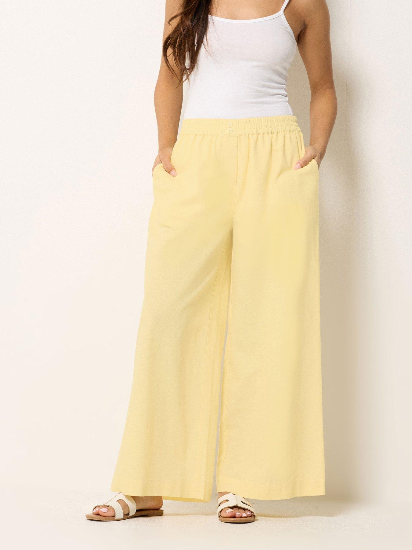 PixieGirl Petite Button Wide Leg Trousers - Yellow