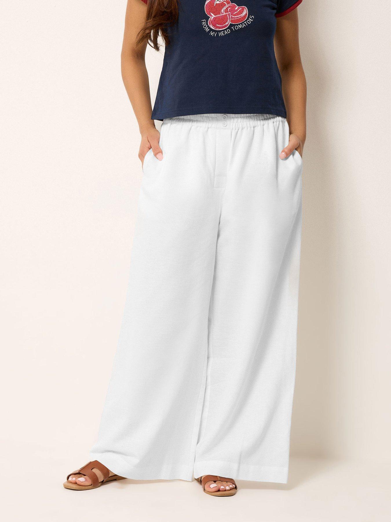 PixieGirl Petite Button Wide Leg Trousers - White