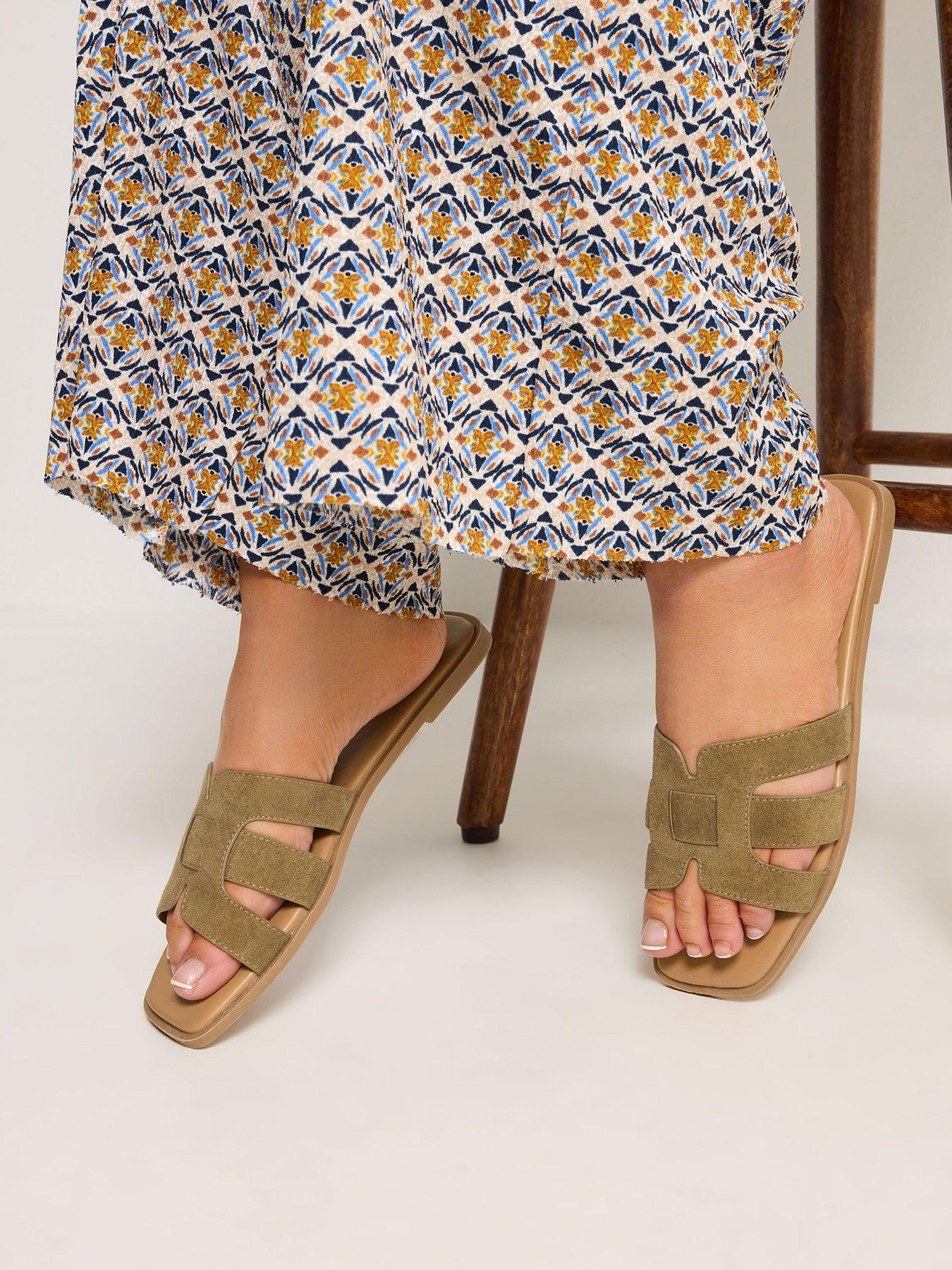 Yours Extra Wide Fit Cut Out Mule Sandal - Green