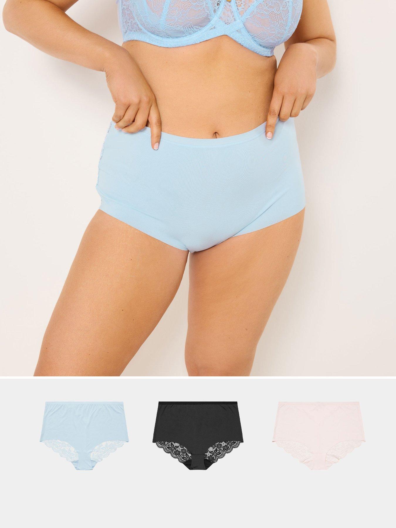 Yours Curve 3 Pack Lace Back Full Briefs - Blue