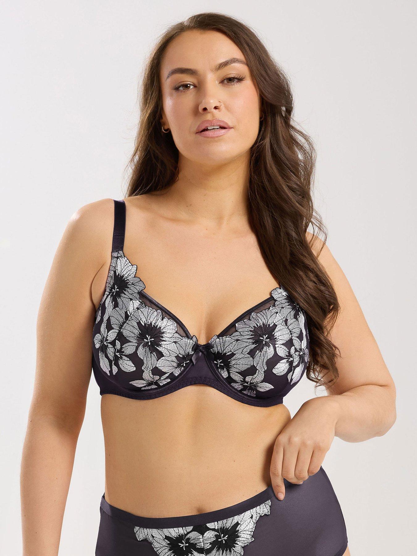 Yours Curve Embroidered Non-Padded Bra - Purple