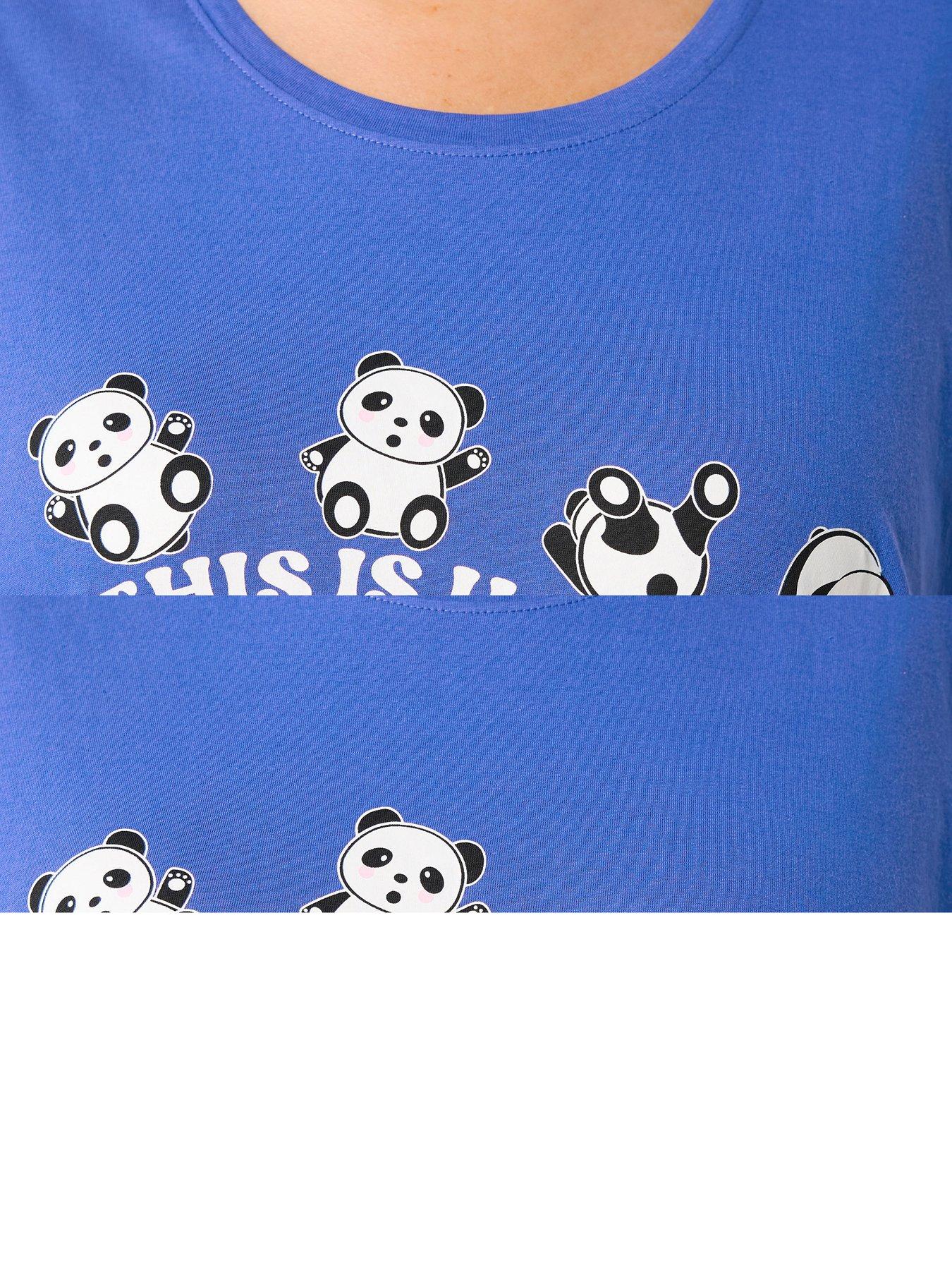 Image 4 of 4 of Yours Curve Rolling Panda Dipped Back Nightdress - Blue