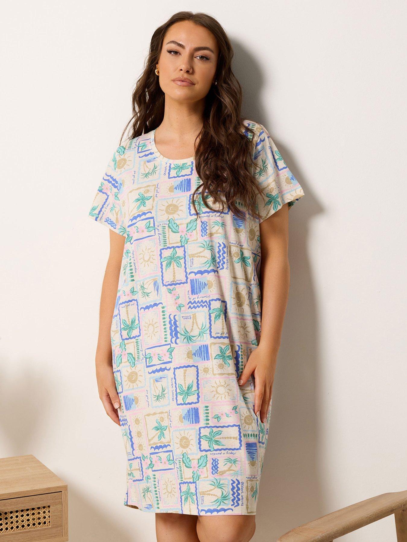 Yours Curve Postcard Print Dipped Back Nightdress - Cream