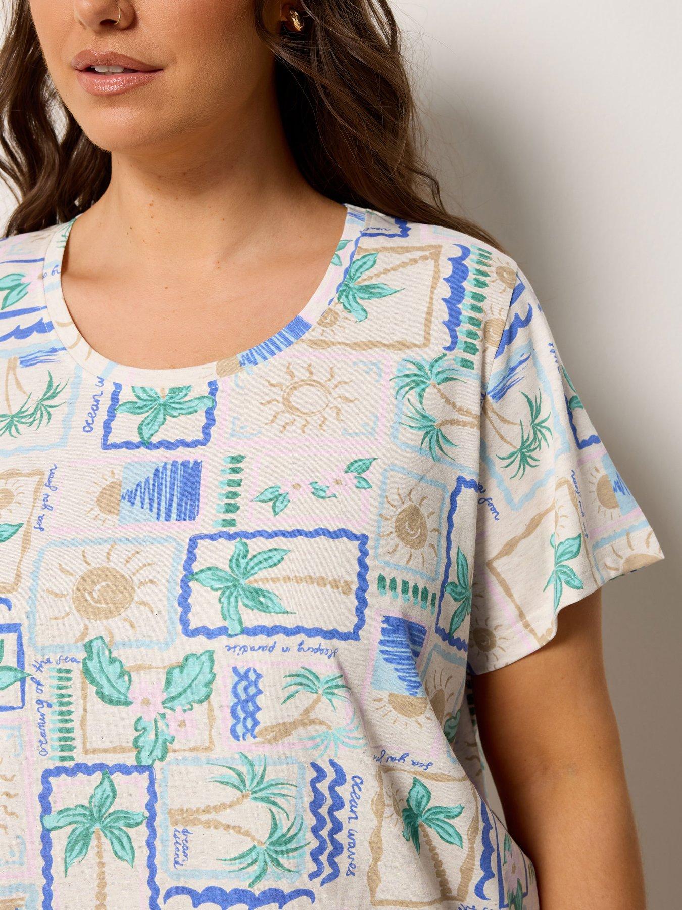 Image 4 of 5 of Yours Curve Postcard Print Dipped Back Nightdress