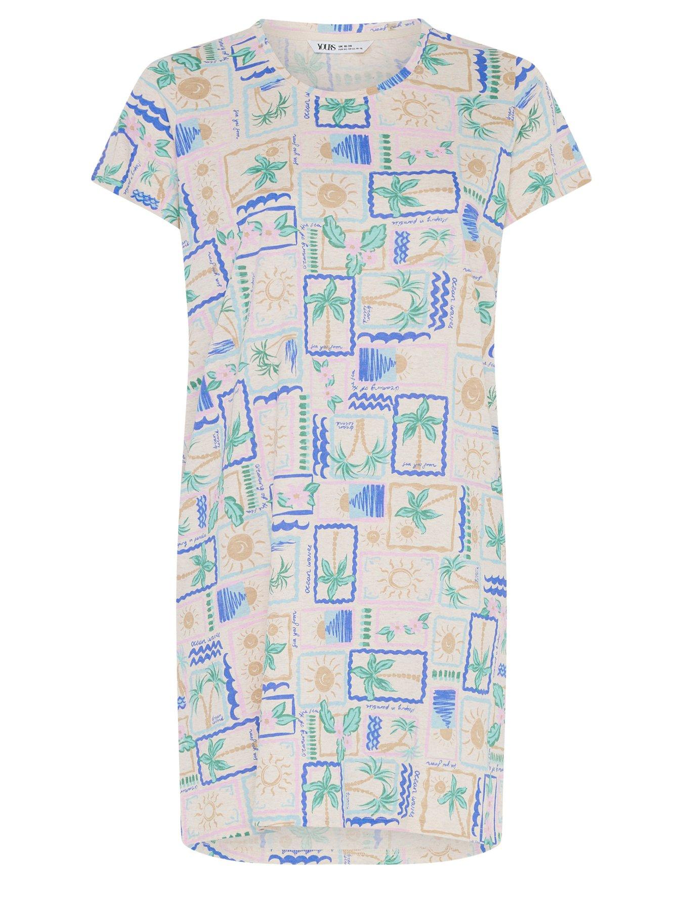 Image 5 of 5 of Yours Curve Postcard Print Dipped Back Nightdress