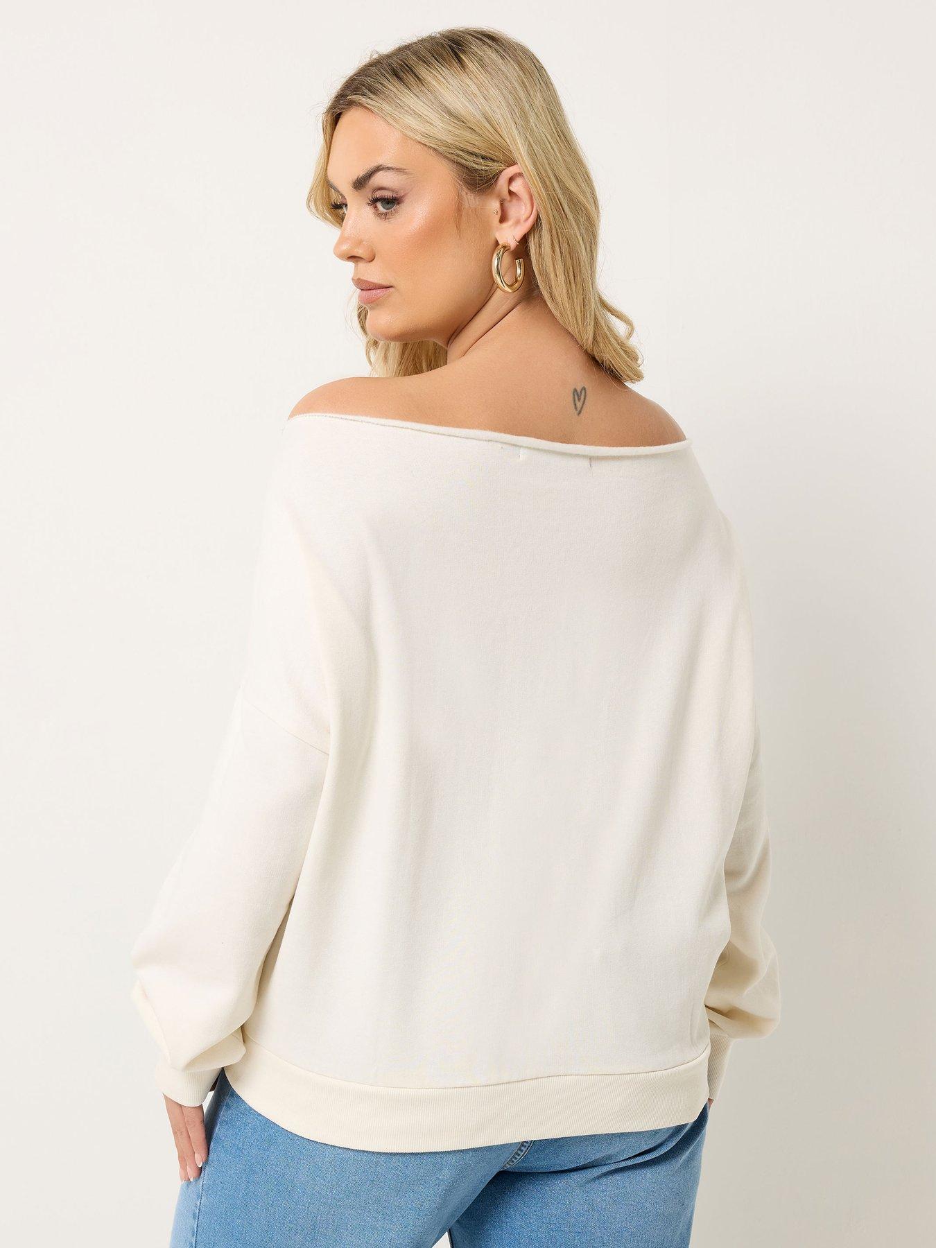 Image 2 of 5 of Yours Curve Off The Shoulder Sweatshirt - Cream