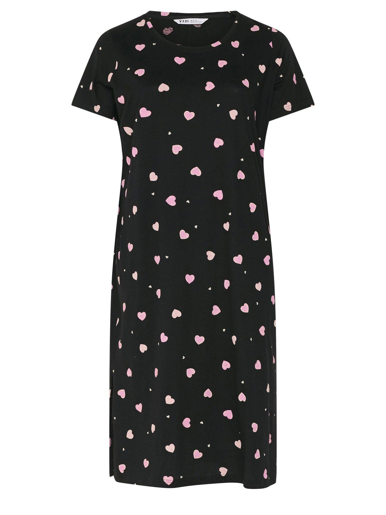Image 5 of 5 of Yours Curve Heart Print Midaxi Nightdress - Black
