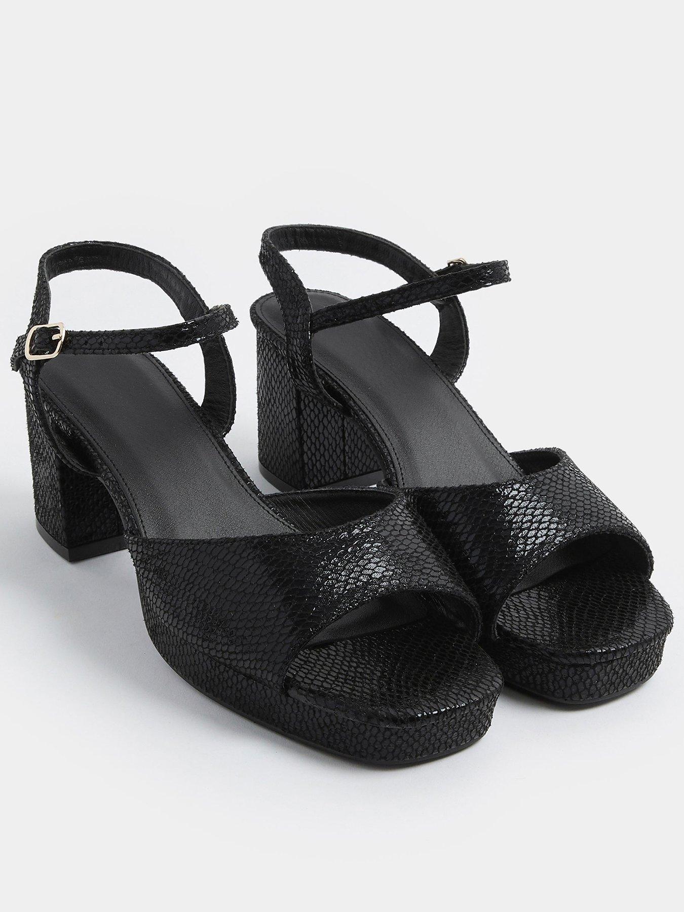 Yours Wide Fit Square Toe Platform Heeled Sandals - Black