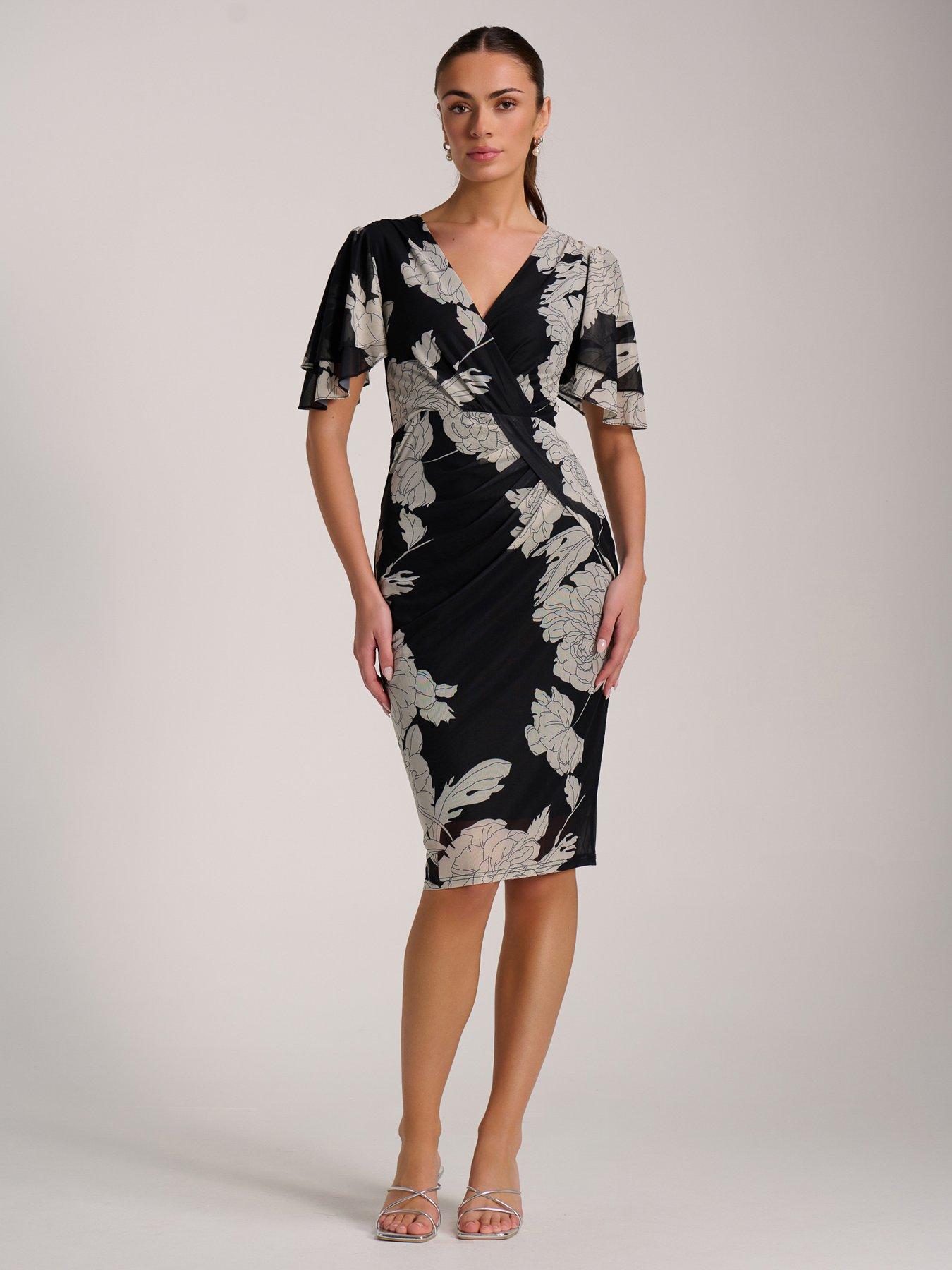 Jolie Moi Angel Sleeve Ruched Mesh Bodycon Dress - Beige