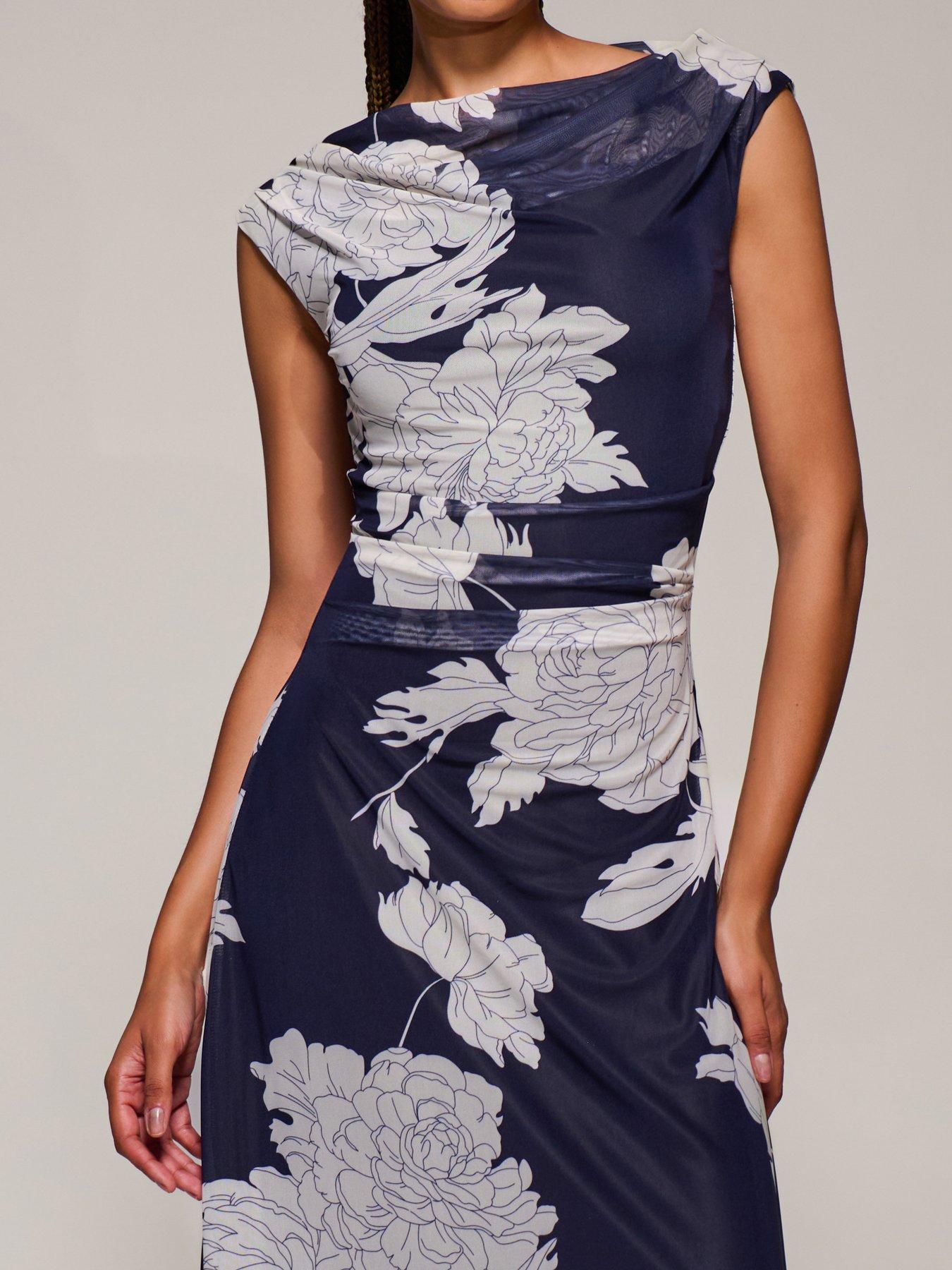 Jolie Moi Multiway Neckline Mesh Maxi Dress - Navy | Very