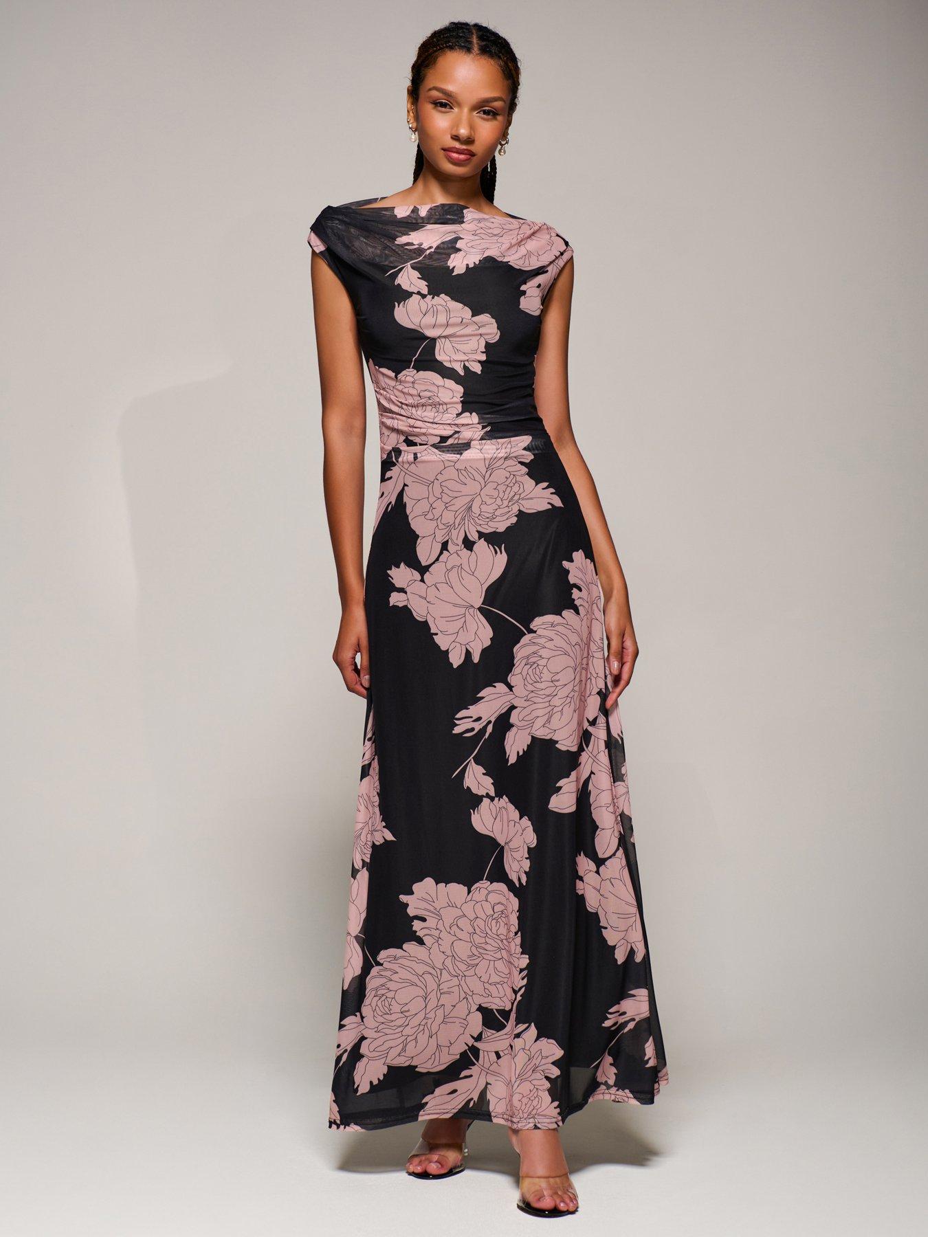 Jolie Moi Multiway Neckline Mesh Maxi Dress - Pink
