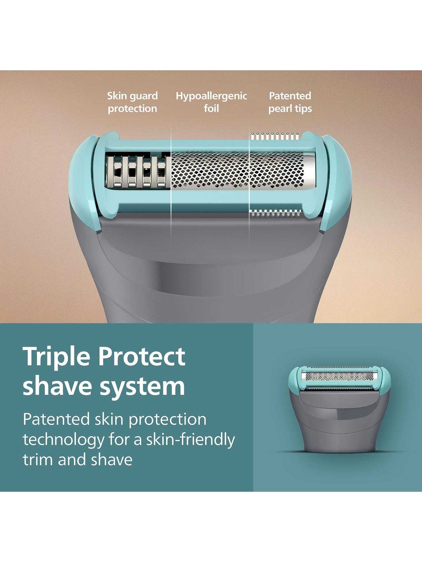 Image 4 of 8 of Philips Body Groomer 3000 Series - Triple Protect Shave System, Intimate Trim &amp; Shave, Close and Smooth on Skin, 100% Showerproof, BG3485/15