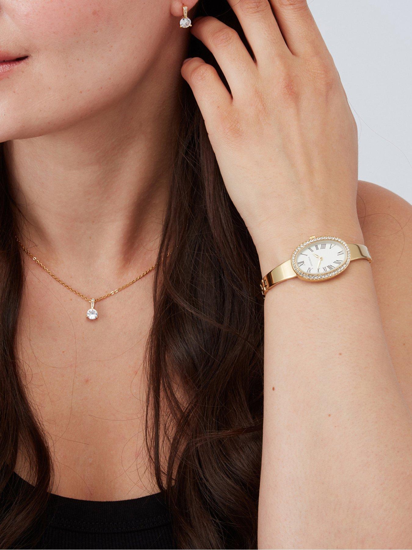 Image 2 of 7 of Sekonda Womens Bellamy Gold Alloy Semi-Bangle with Stone Set White Dial, matching Pendant and Stud Earrings Analogue Gift Set