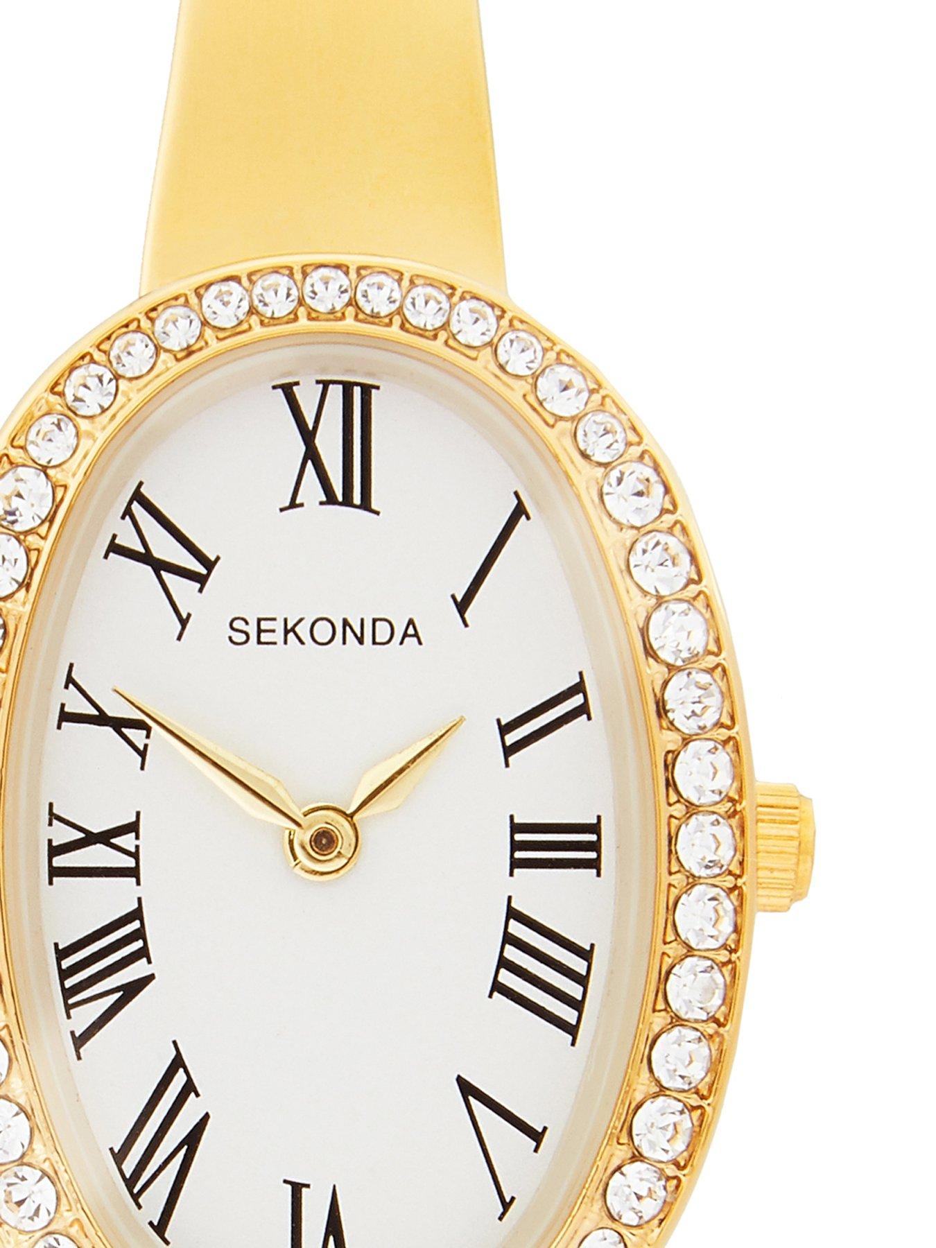 Image 3 of 7 of Sekonda Womens Bellamy Gold Alloy Semi-Bangle with Stone Set White Dial, matching Pendant and Stud Earrings Analogue Gift Set
