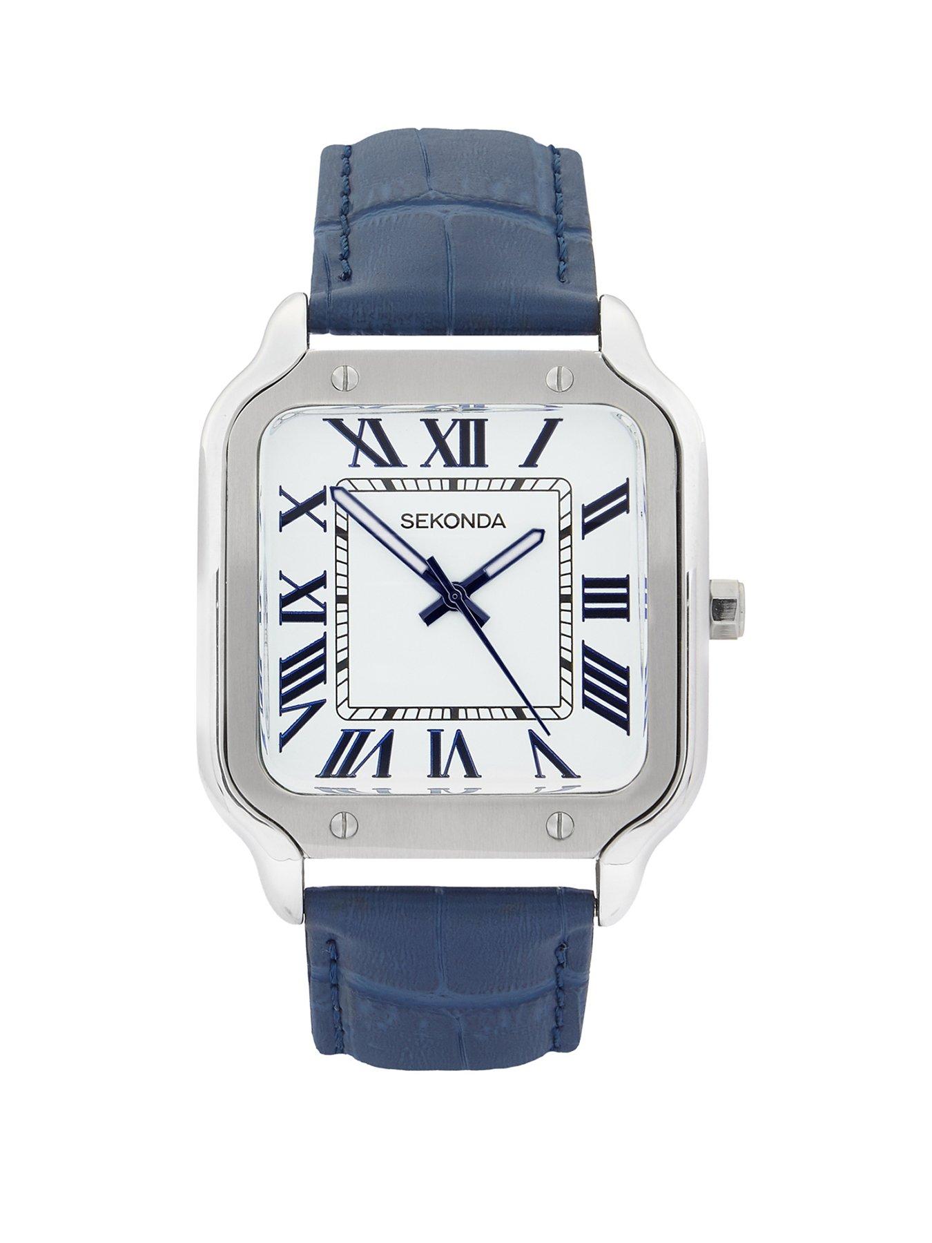Image 1 of 6 of Sekonda Mens Rene Blue Leather Strap with White Dial Analogue Watch