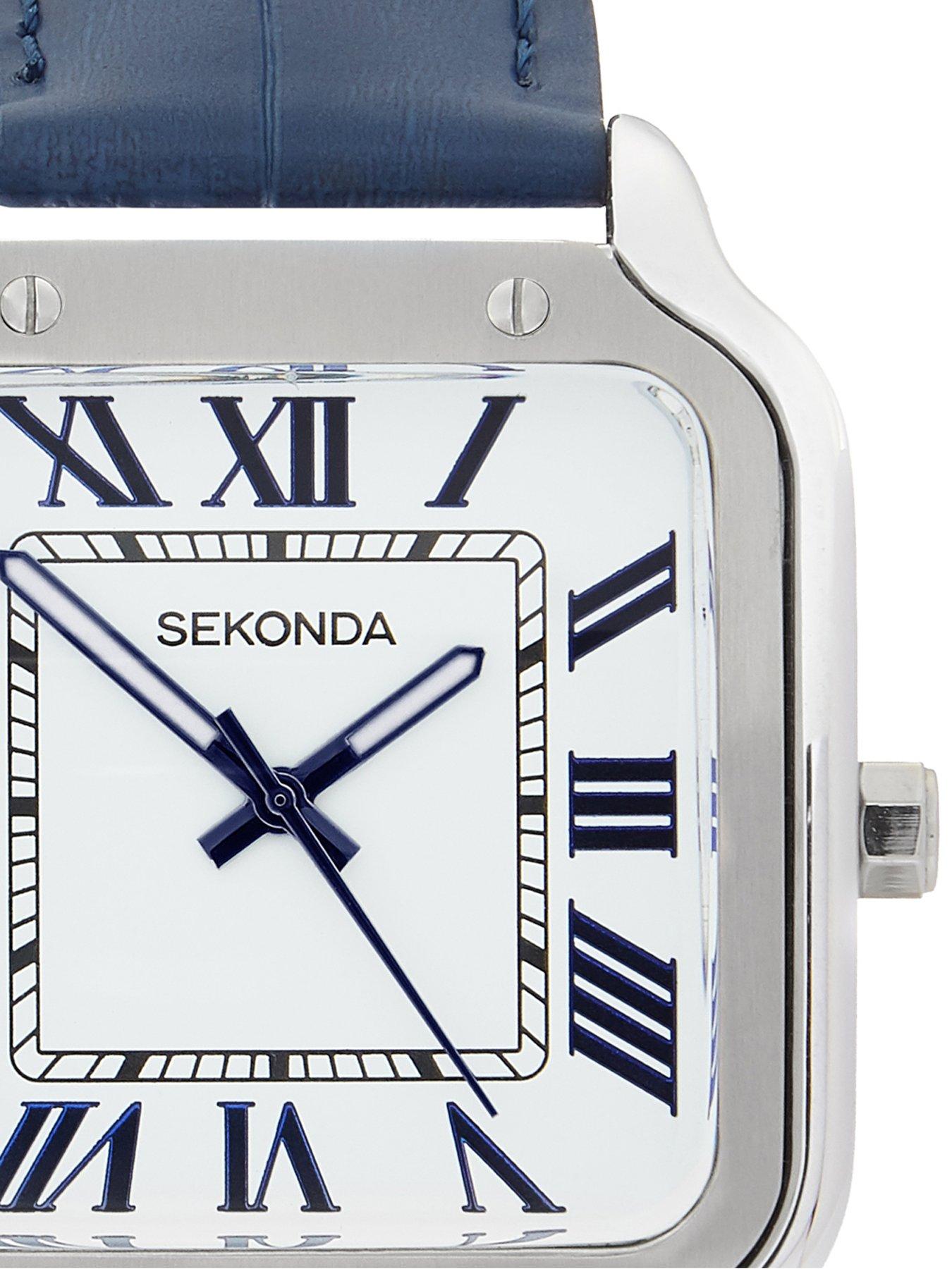 Image 3 of 6 of Sekonda Mens Rene Blue Leather Strap with White Dial Analogue Watch