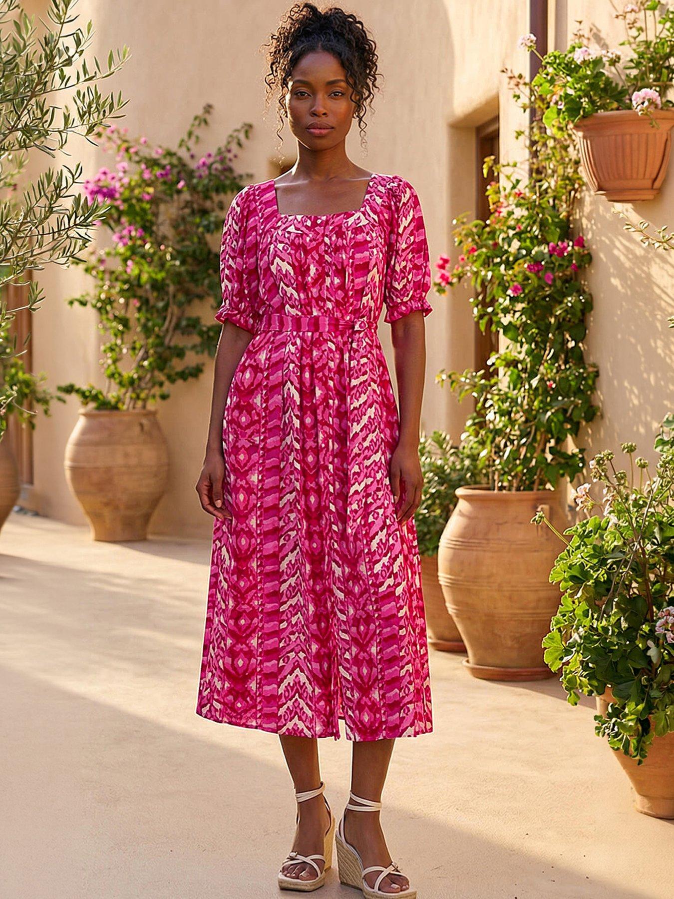 Roman Abstract Print Belted Dress