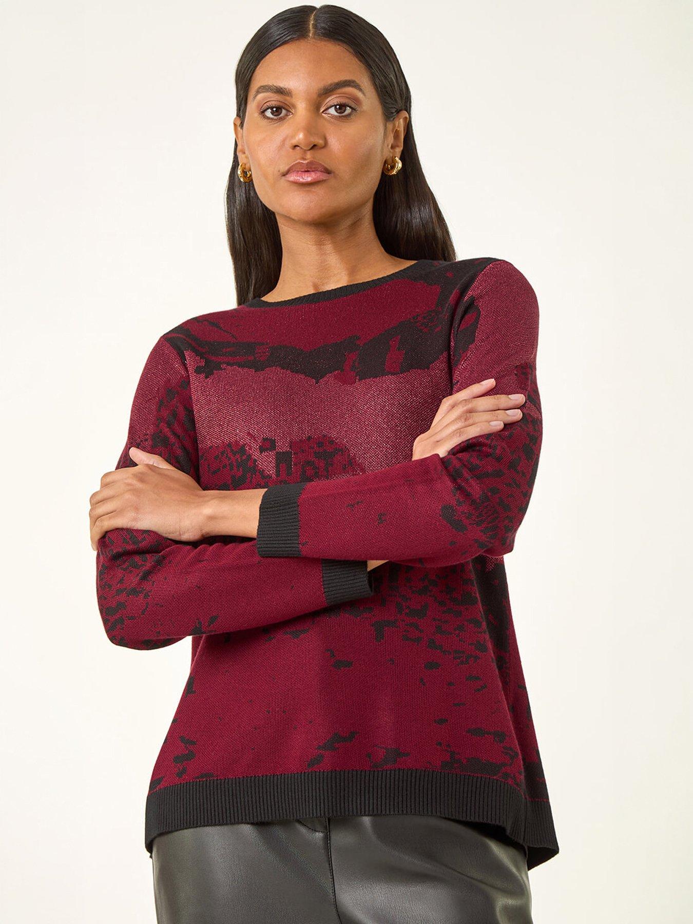 Roman Shimmer Colour Block Knit Jumper, Red, Size 12, Women